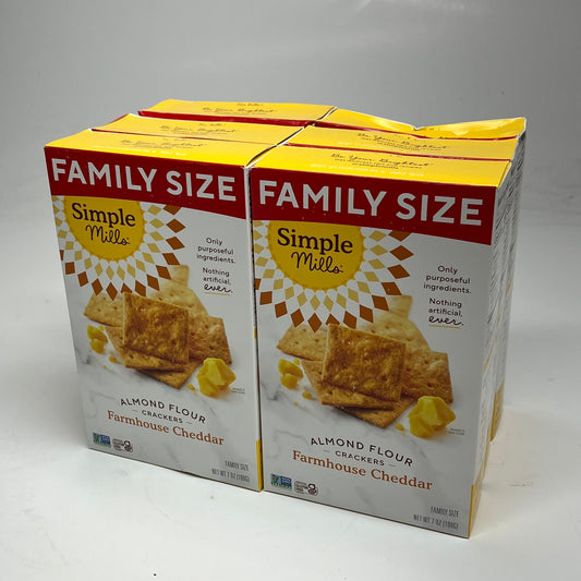 ZA@ SIMPLE MILLS (6 PACK) Farmhouse Cheddar Almond Flour Crackers Family Size 7oz BB 10/26