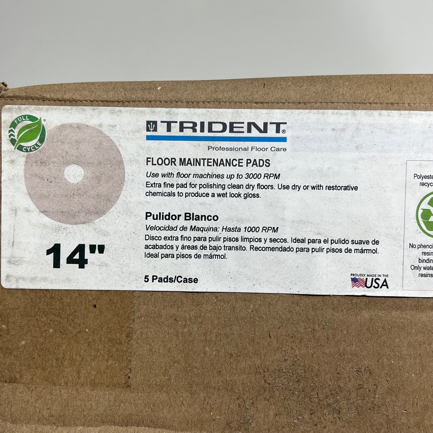 HILLYARD (5 PACK) Trident Polishing Rectangular Floor Pad 14"x20 White HIL42014