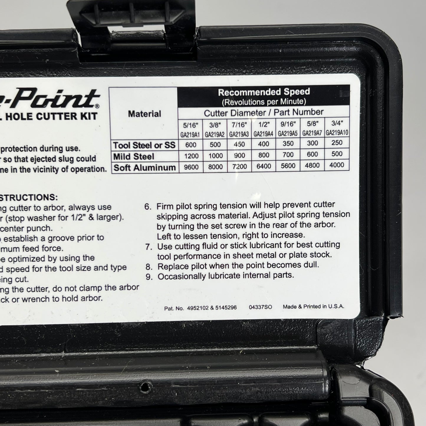 BLUE POINT Snap on Sheet Metal Hole Cutter Kit Design Prevents Clogging GA219B