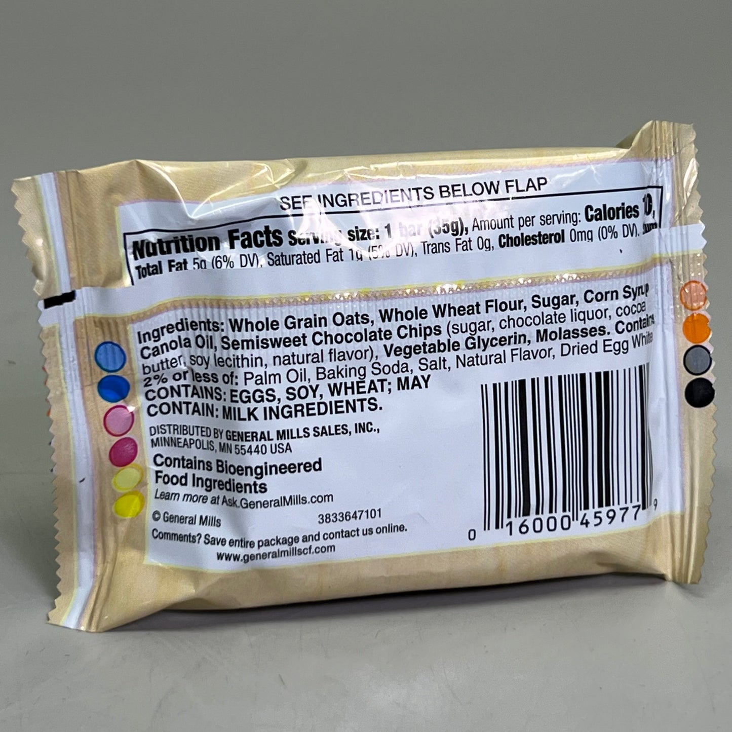 ZA@ BETTY CROCKER (144 PACK) Chocolate Chip Oatmeal Bar 1.24 oz BB 04/25 (New) H