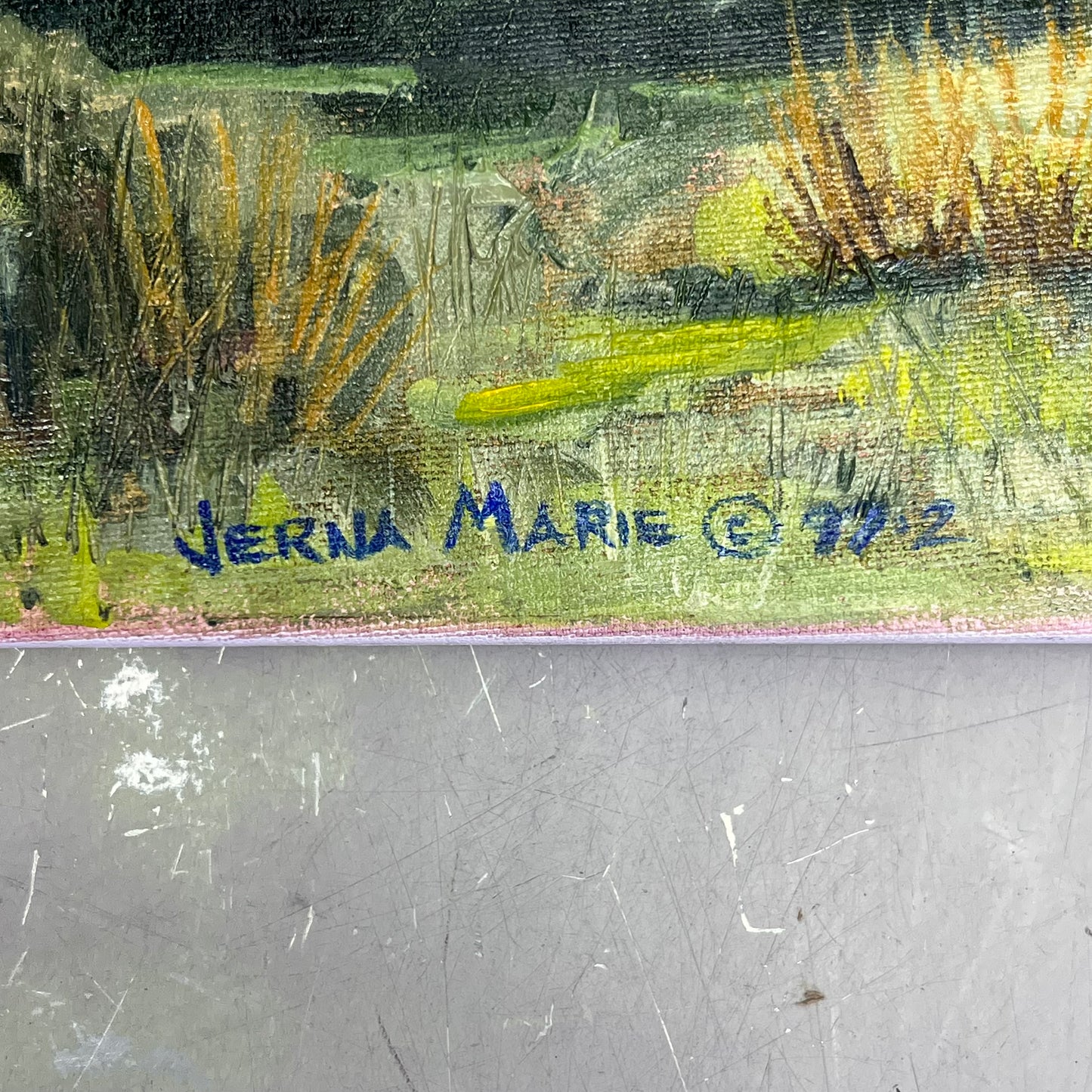 VERNA MARIE (CAMPBELL) Textured Oil Panting On Canvas Desert Mountains 24"x20"