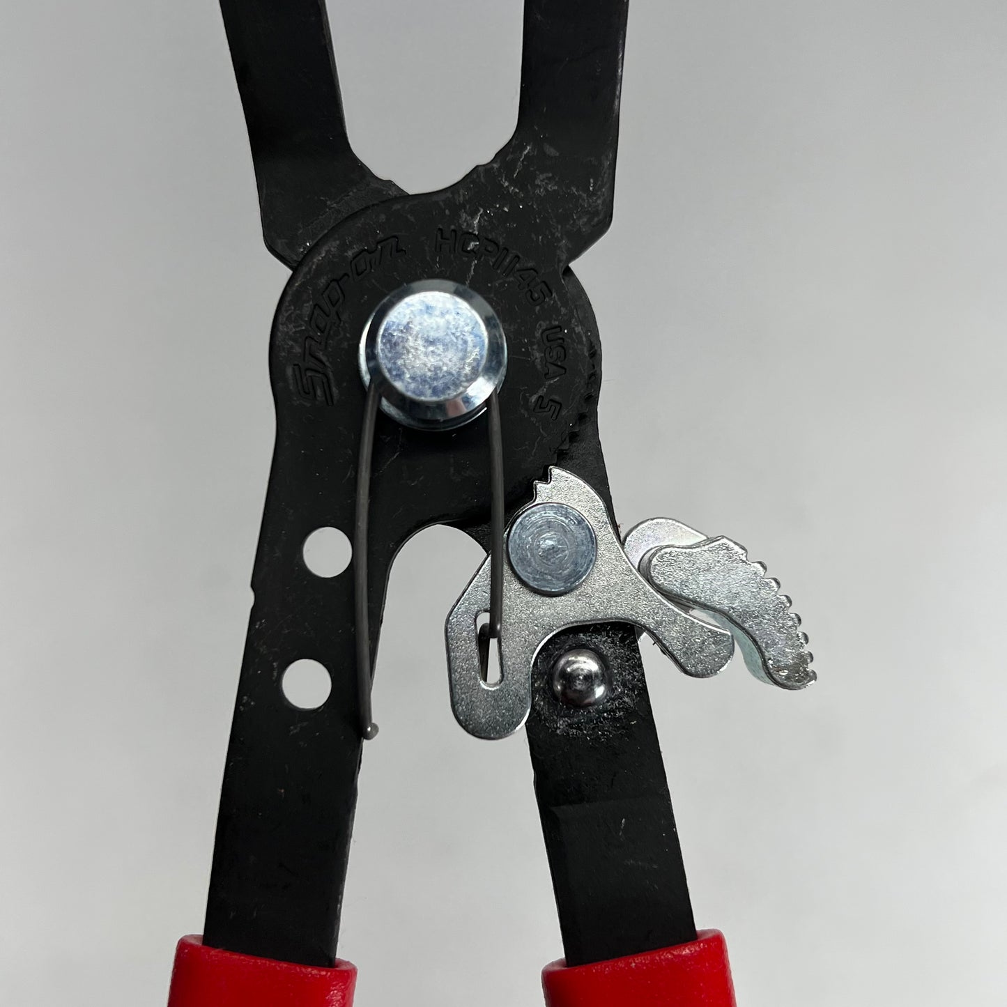 SNAP ON Ratcheting Offset Hose Clamp Pliers  9" 45 Degree Red/Black HCP1145