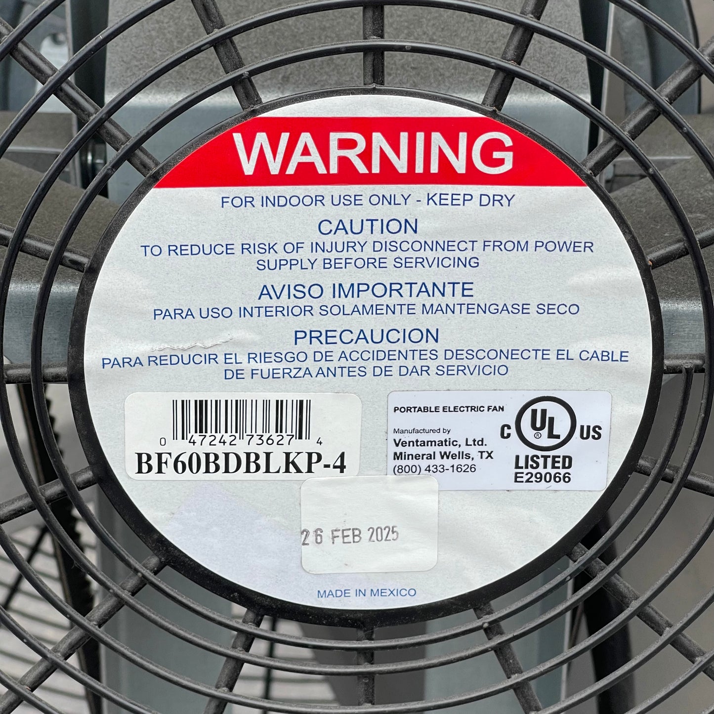 Z@ VENTAMATIC Maxx Air Belt Drive Barrel Fan 60” BF60BDBLKP-4 (New)