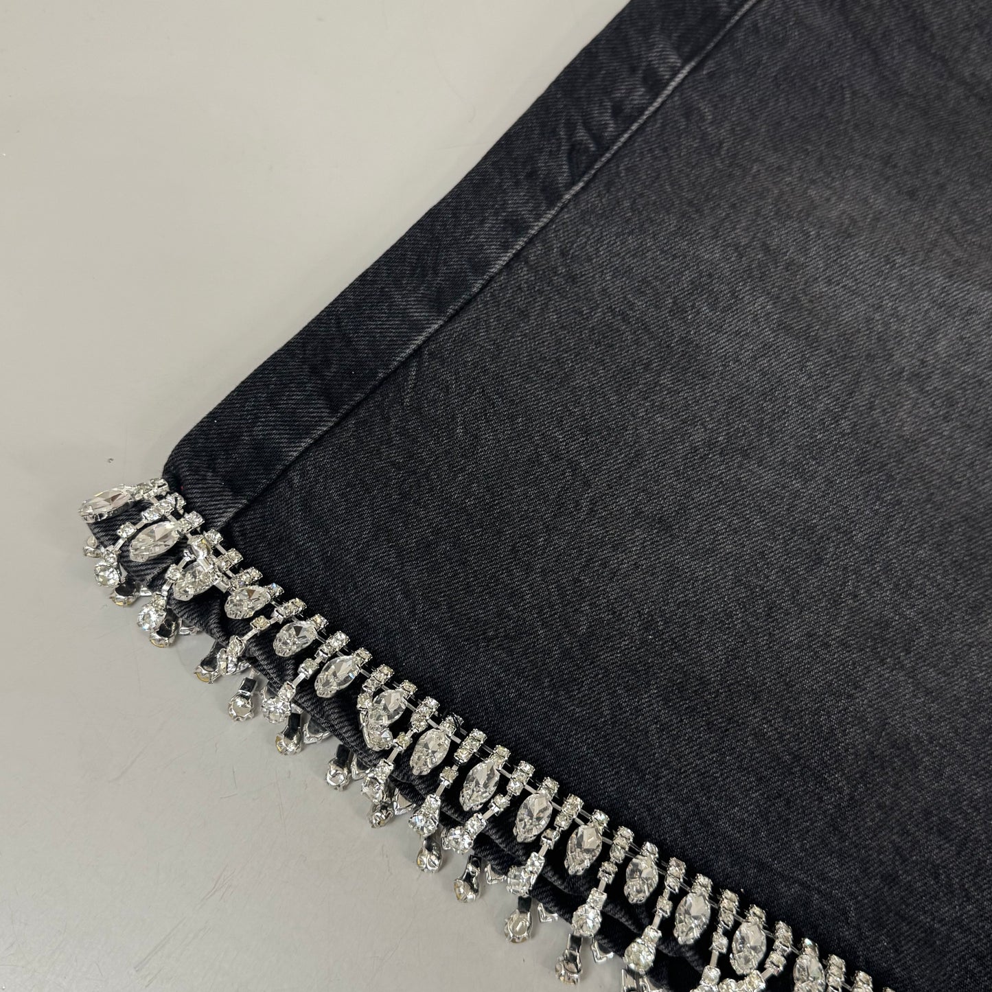GOOD AMERICAN Denim Crystal Trim Skirt Women's Sz 10 Black376 GFD301