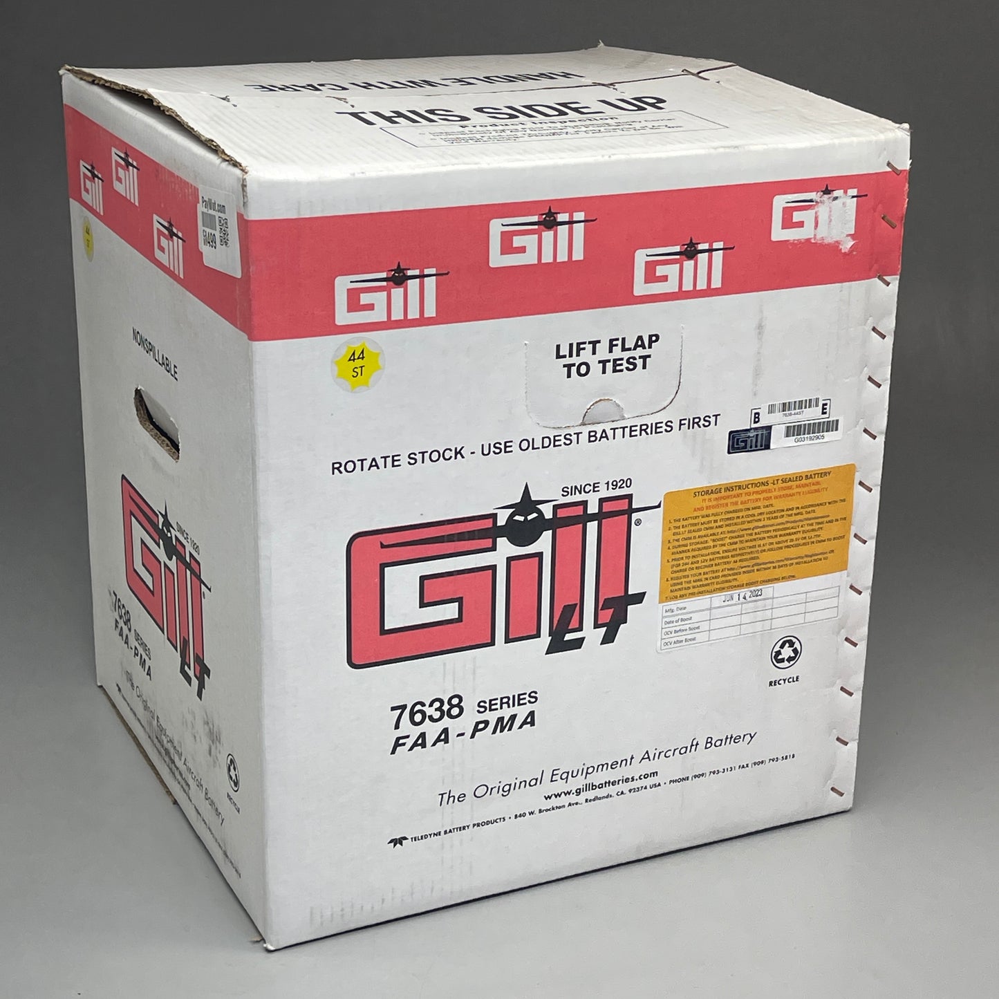 GILL LT The Original Equipment Aircraft Battery Sealed Lead Acid 24V 7638-44ST