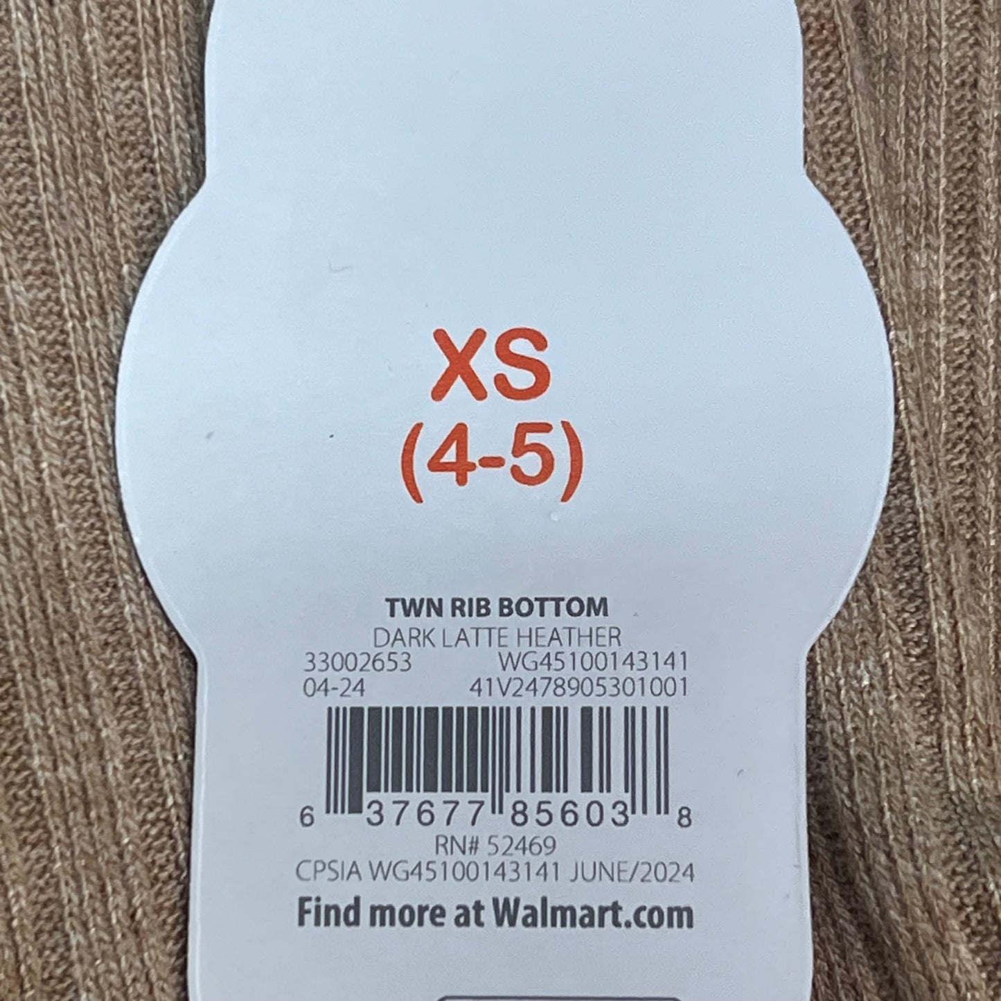 ZA@ WONDER NATION Twin Rib Bottom Girl Sz XS (4-5) Dark Latte Heather