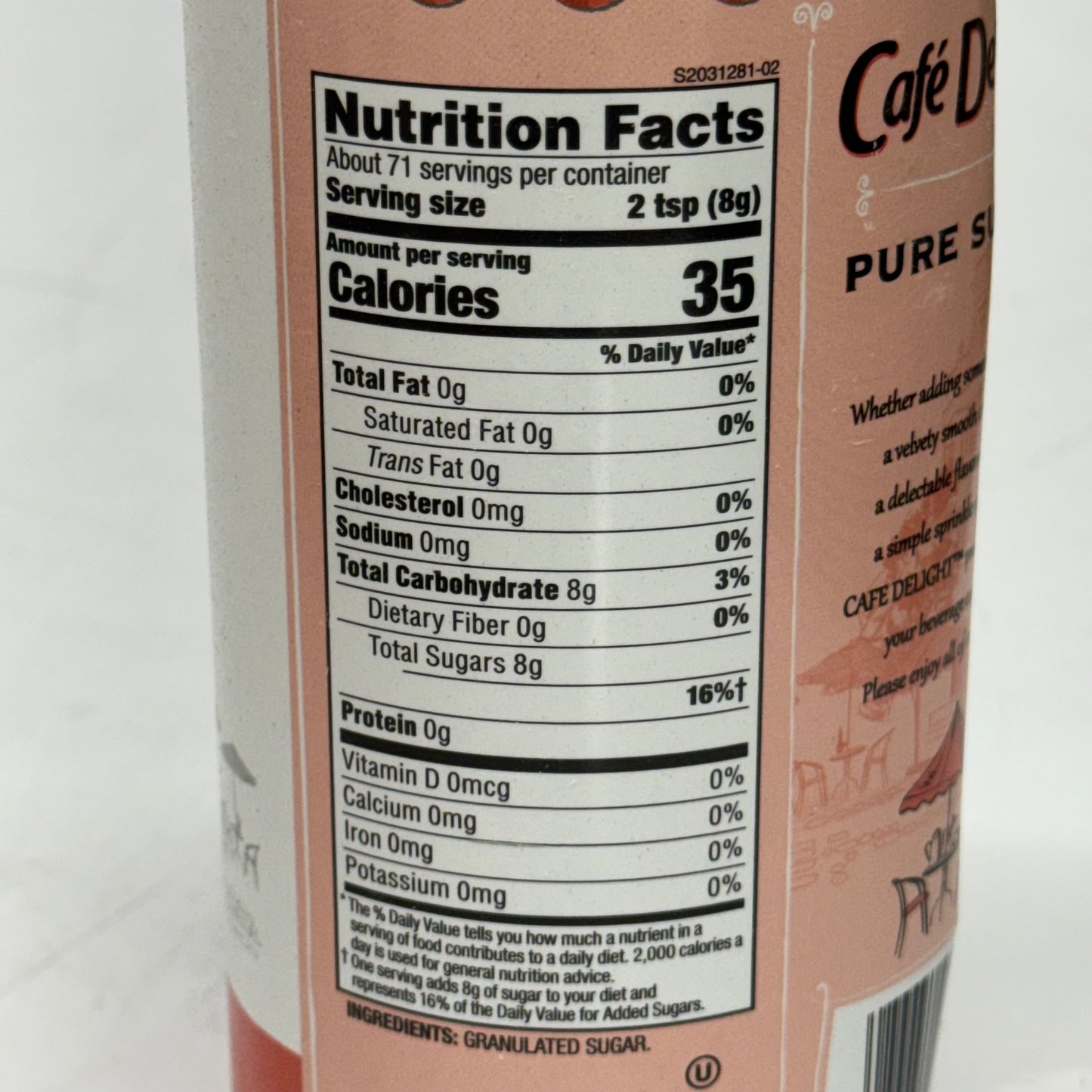 ZA@ CAFE DELIGHT (24 PACK) Sugar Canister 20 oz. White (AS-IS, The Canister is Dented)