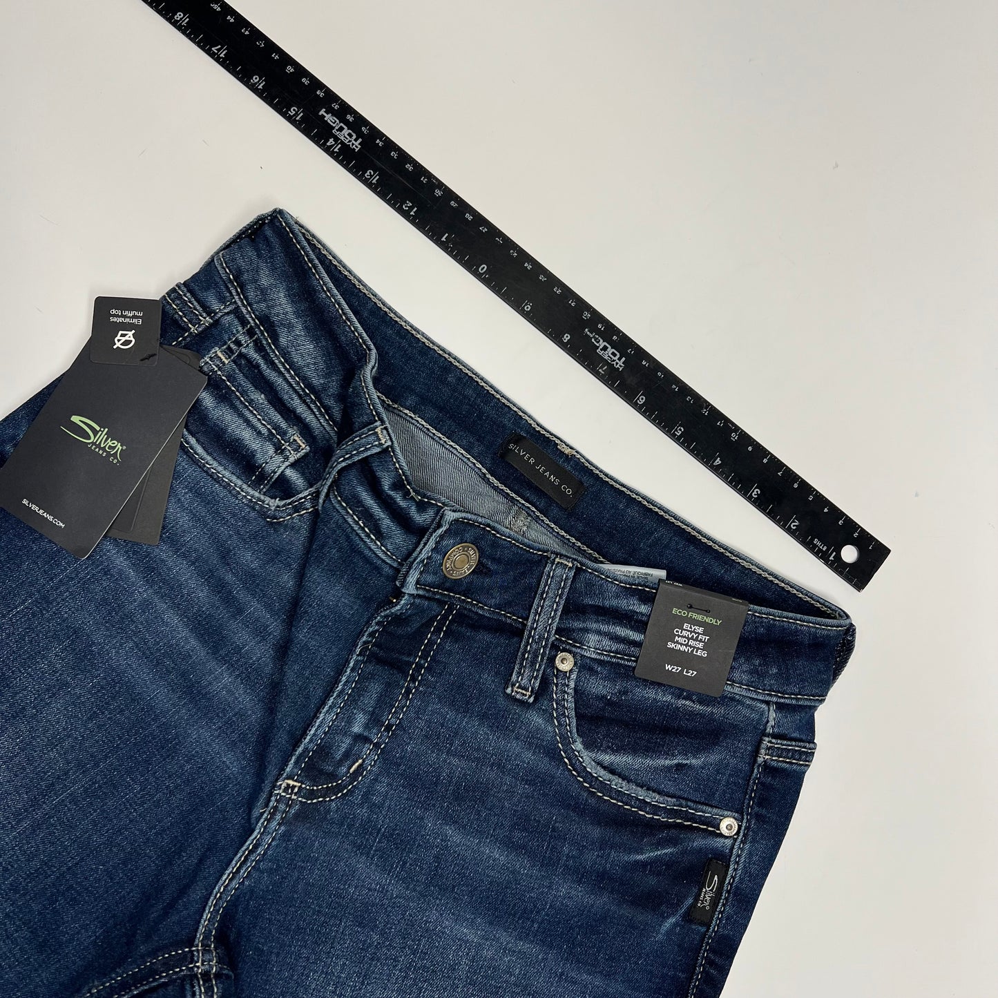 SILVER JEANS CO Elyse Curvy Fit Mid Rise Skinny Leg Jean Womens Sz 27/27 Indigo