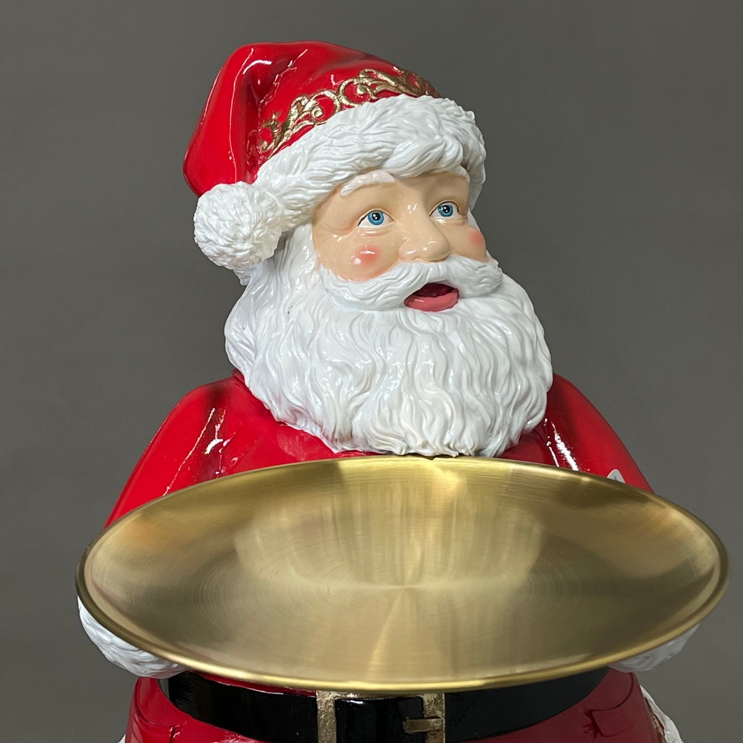 RAZ IMPORT Resin & Iron Santa Butler w/ Plate Food Safe Gold/Red 24.25" 4457707