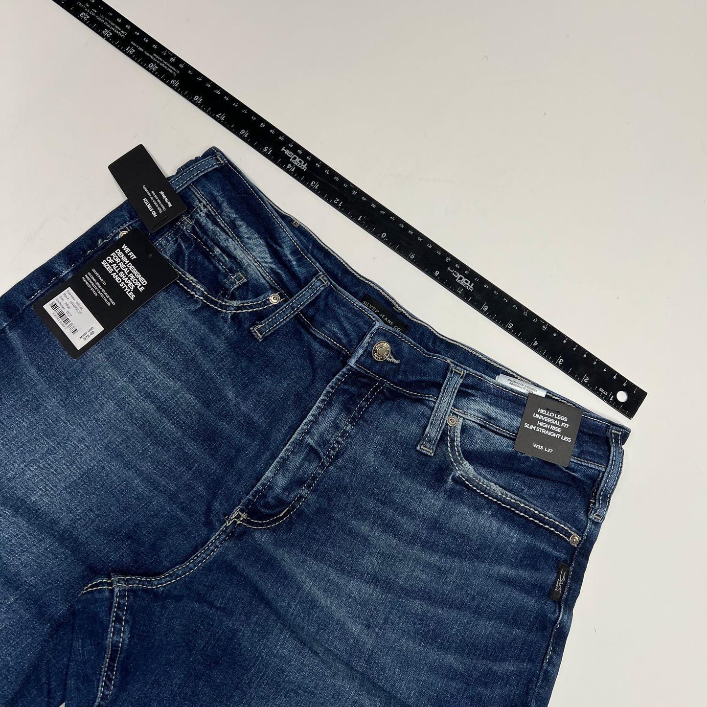SILVER JEANS CO Hello Legs High Rise Straight Leg Jeans Women's Sz 33/27 Indigo