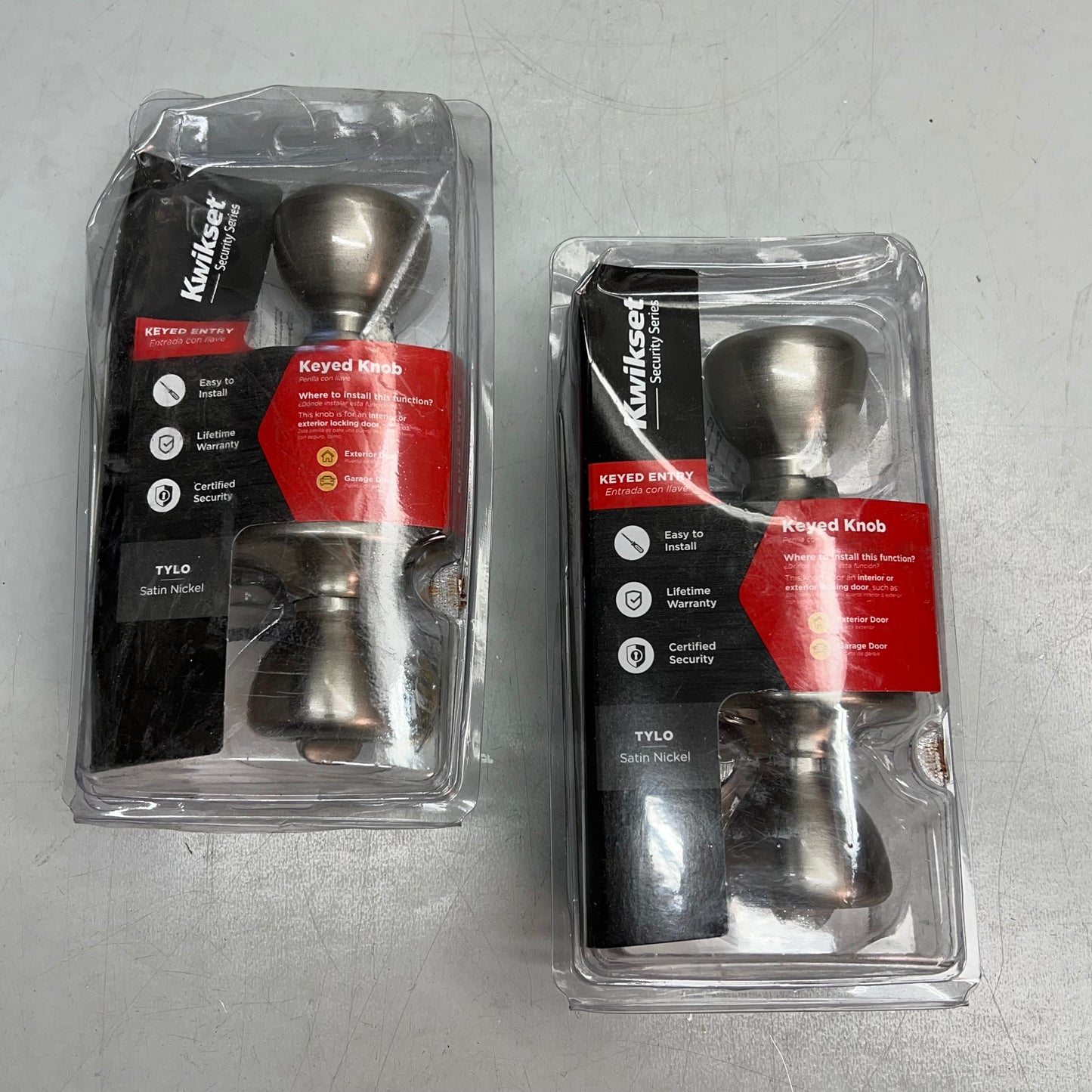 KWIKSET (2 PACK) Tylo Keyed Entry Door Knob SmartKey Satin Chrome 94002-820