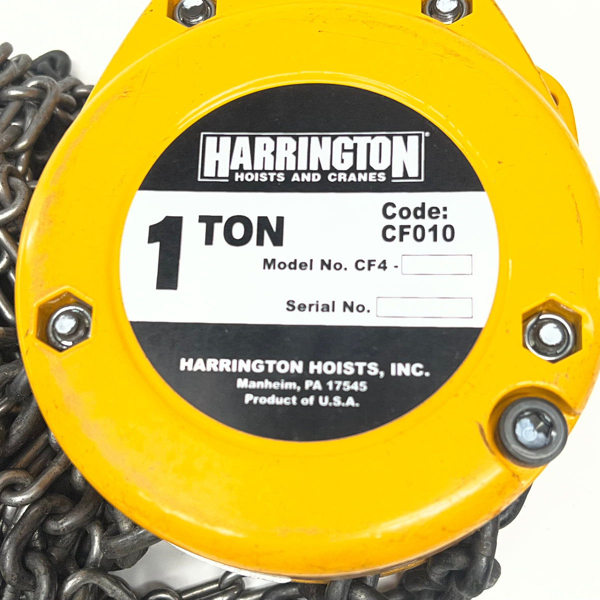 HARRINGTON HOISTS & CRANES Manual Hand Chain Hoist 20' 1-1/2 Ton Cap CF4 (Used)