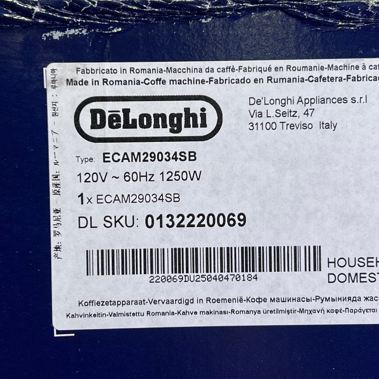 DELONGHI Magnifica Evo Super Automatic Espresso Machine Silver ECAM29034SB