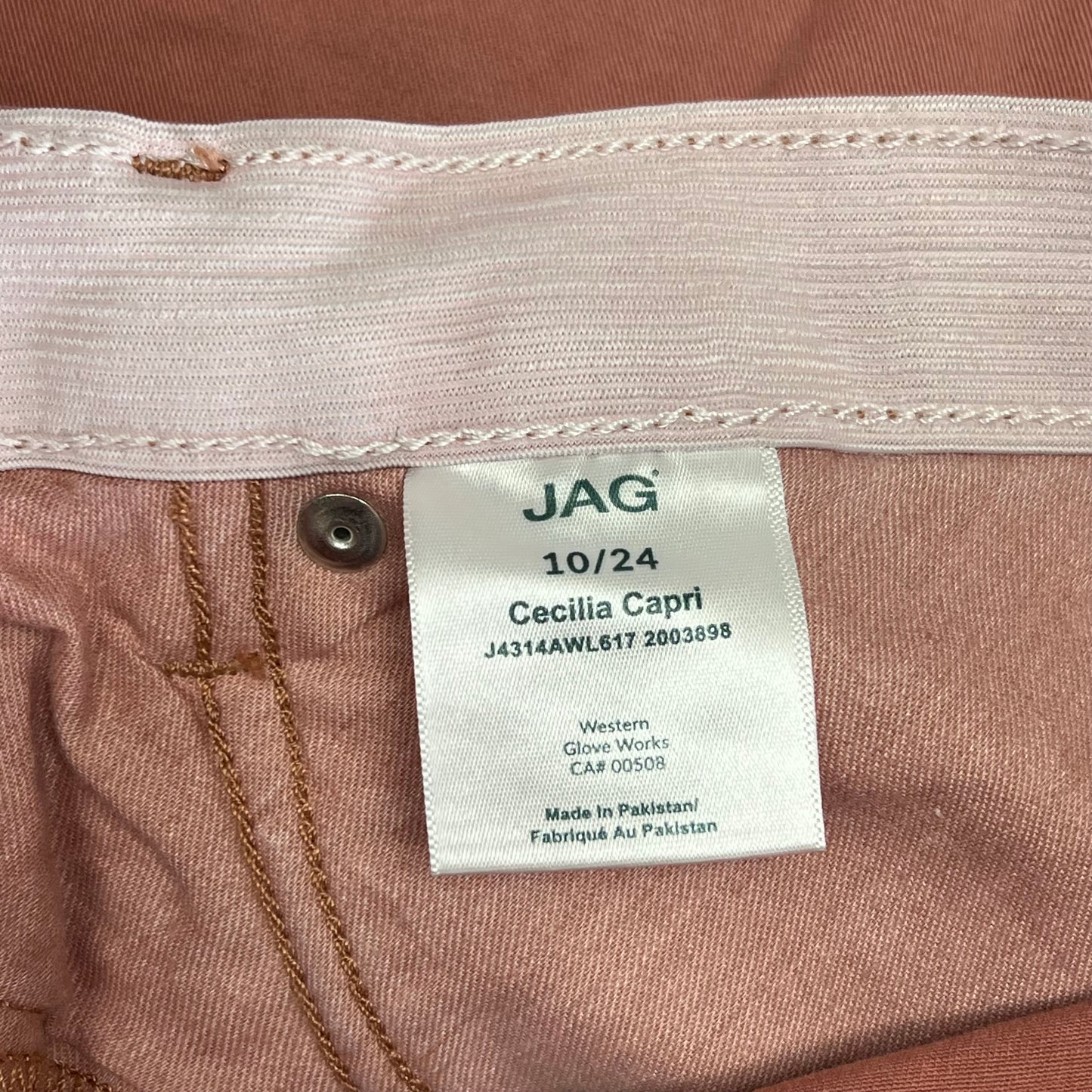JAG Cecilia Capri Pants Super Stretch Twill Fabric Mid Rise Women's Sz 10 Salmon