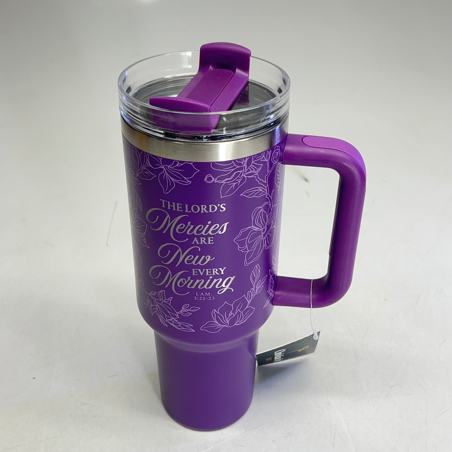 CHRISTIAN ART GIFTS Lamentations 3:22-23 Tumbler with Straw 40oz Purple SMUG309