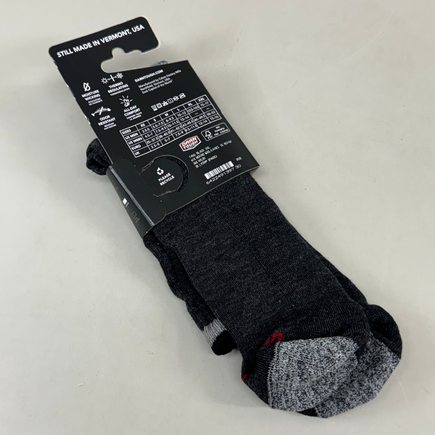 DARN TOUGH Hike/Trek Socks Micro Crew Midweight Merino Wool Men SZ XXL 15-17 Black/Grey