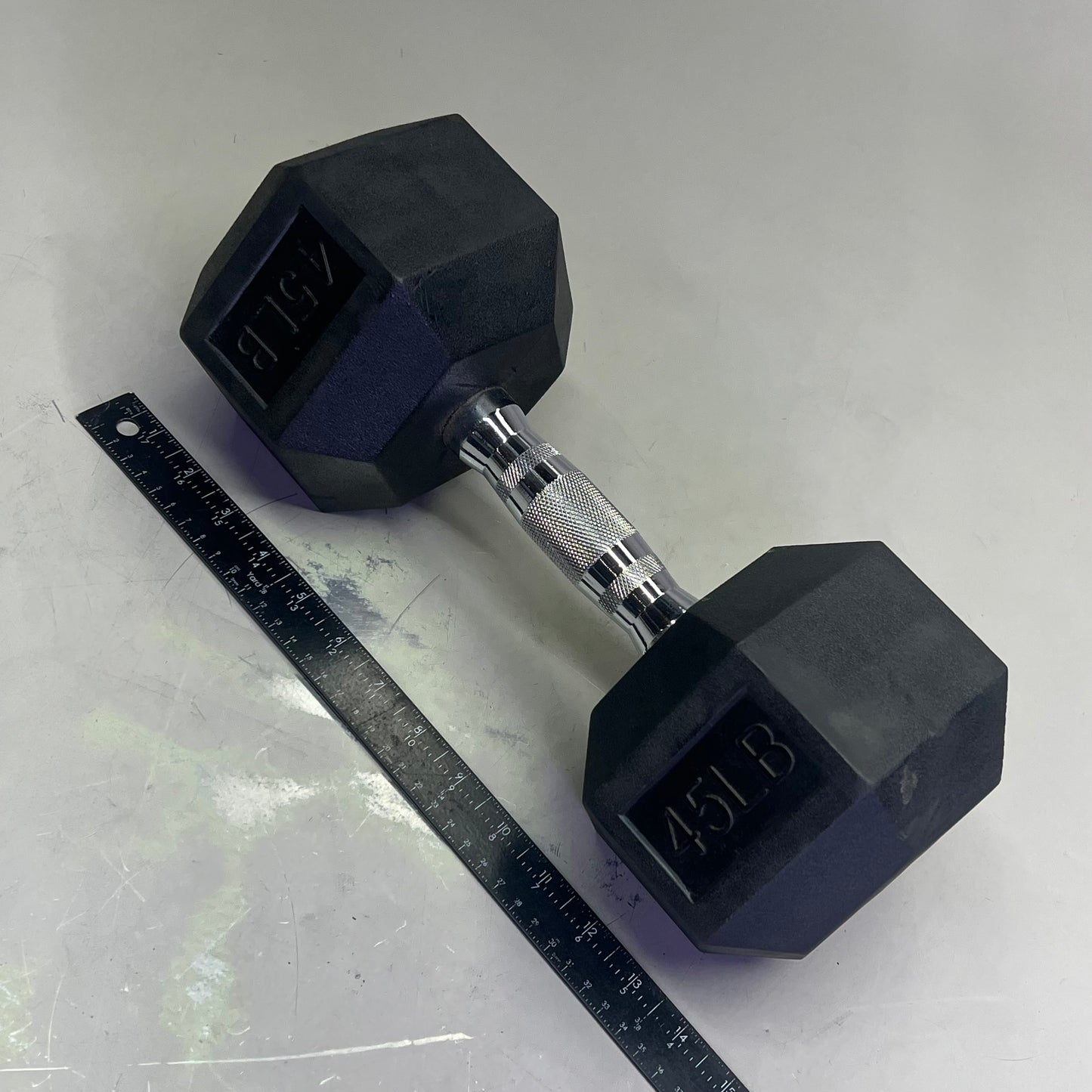 ZA@ CAP (2 PACK, 45 LBS Each) Hexagon Rubber Dumbbell Set Contoured Handle Black/Chrome