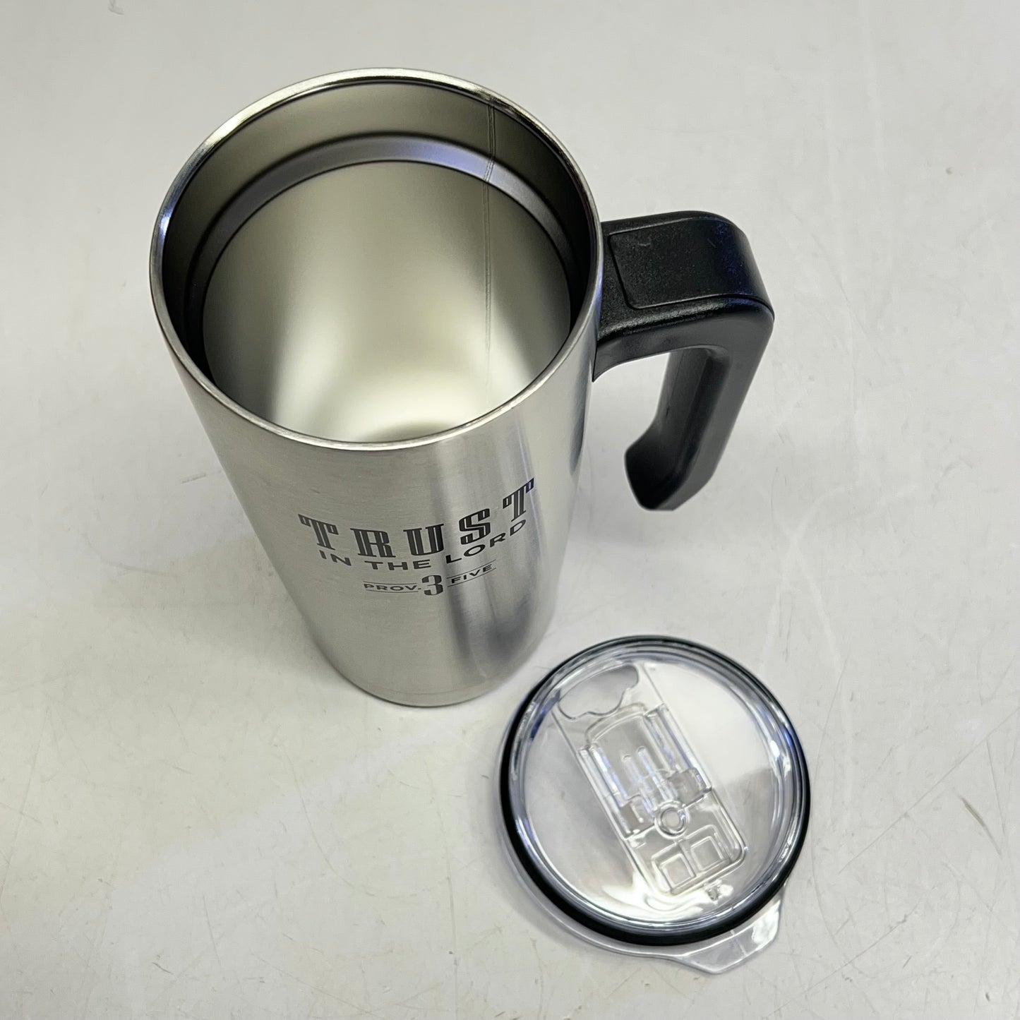 CHRISTIAN ART GIFTS Psalm 3:5 Travel Mug with Handle  18 fl oz Silver SMUG329