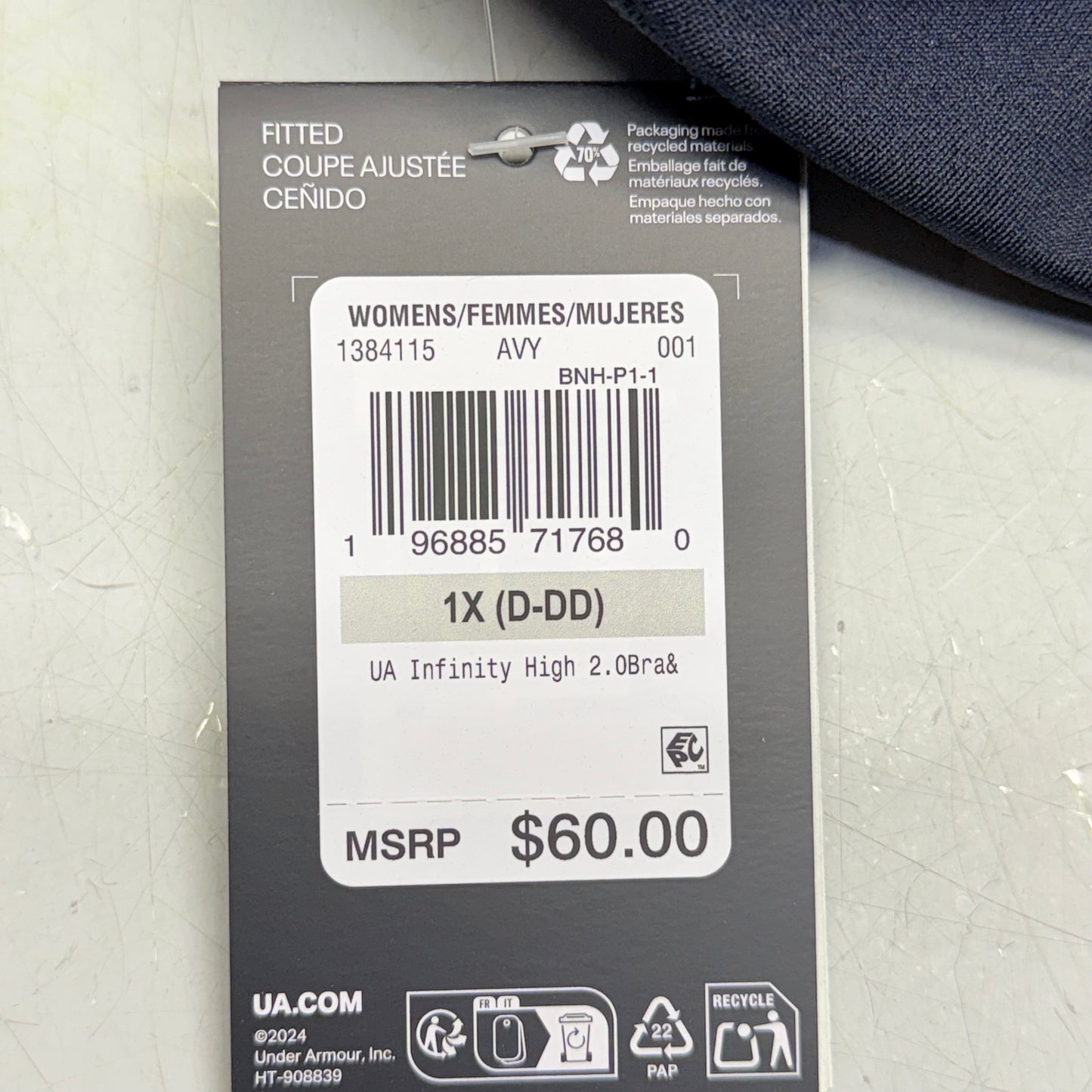 UNDER ARMOUR Infinity 2.0 High Sports Bra Fitted Women's Sz 1X Cup(D-DD) Black