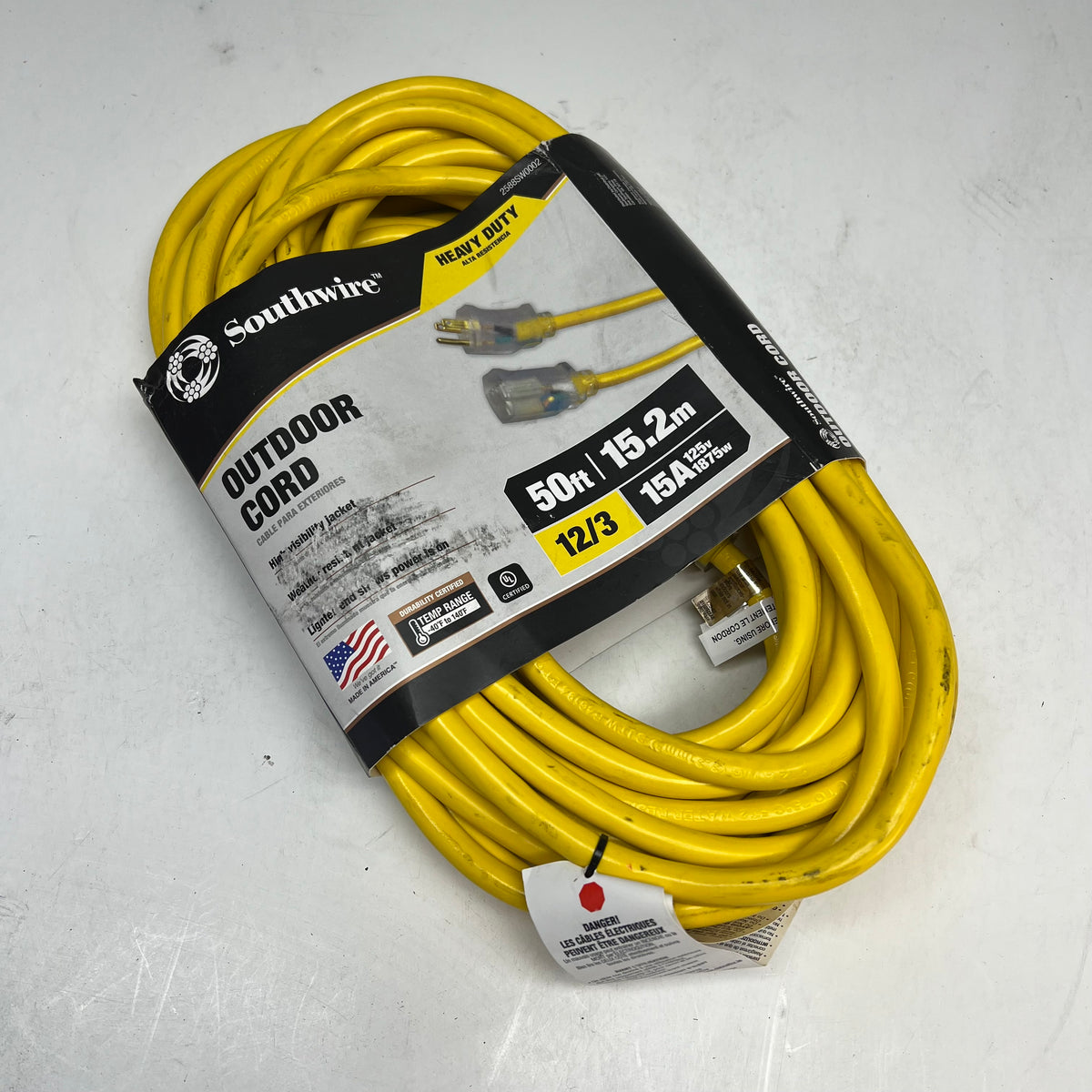 SOUTHWIRE Heavy Duty 3 Prong Extension Cord Highly Visible 50' Yellow 2588SW0002