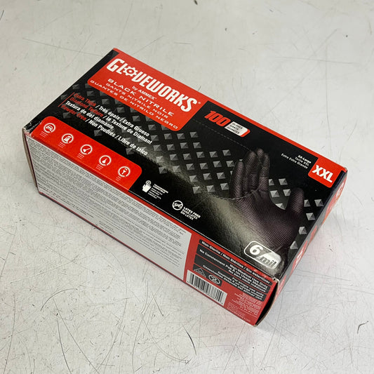 AMMEX (3 PACK, 100 EACH) Gloveworks Nitrile Gloves Powder-free Sz XXL 6MIL Black