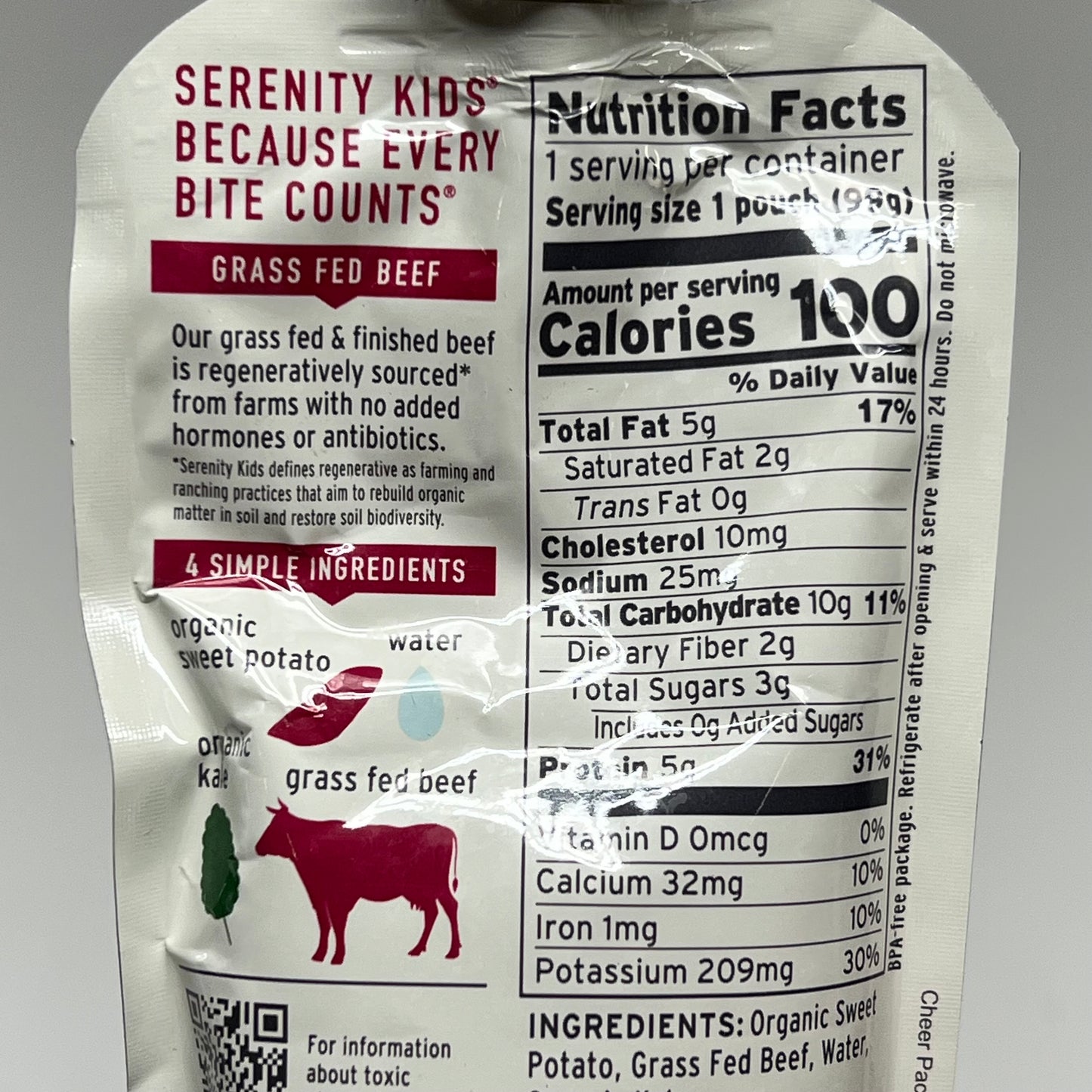 SERENITY (6 PACK) Grass Fed Beef W/ Kale & Sweet Potato Baby Food 3.5oz BB 09/27