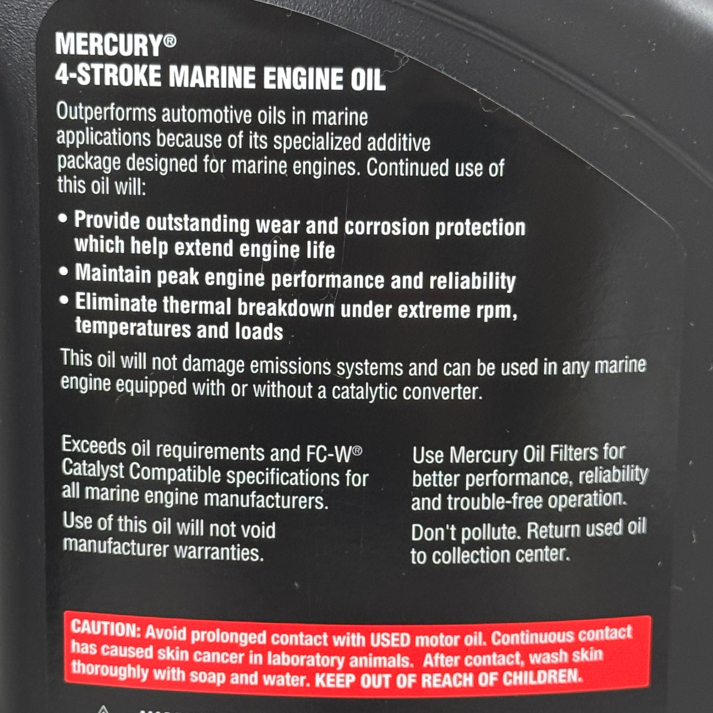 MERCURY 4-Stroke Marine Engine Oil SAE 25W-40 Use in 4 Cycle Outboard 8M0078628