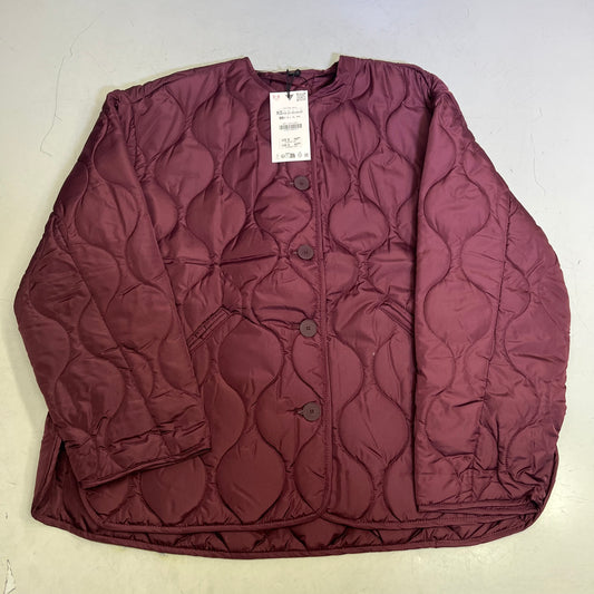ZA@ ZARA Wavy Quilted Pattern Stitching Hoodless Coat Women's Sz XS Plum Purple