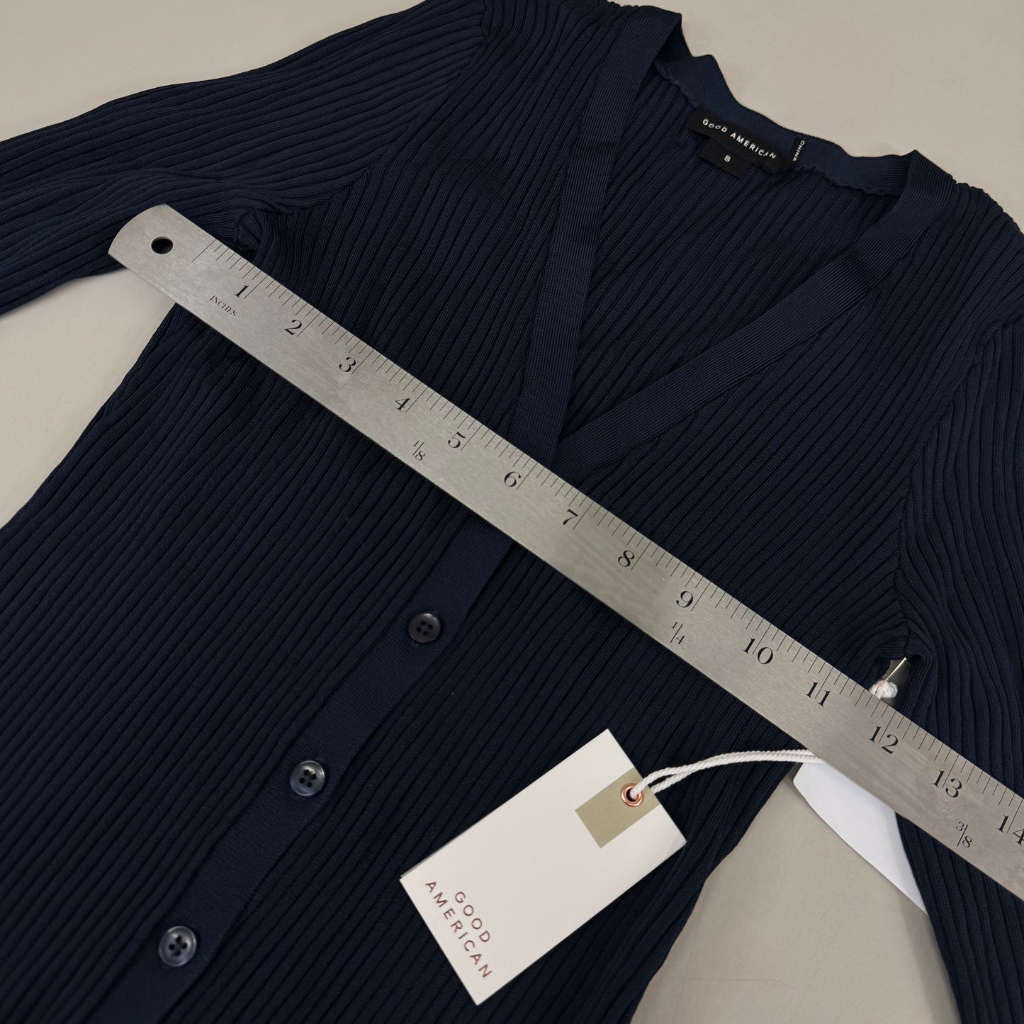 GOOD AMERICAN Shine Rib V-Neck Cardigan Women's Sz Small NEW Navy002 GSK0245