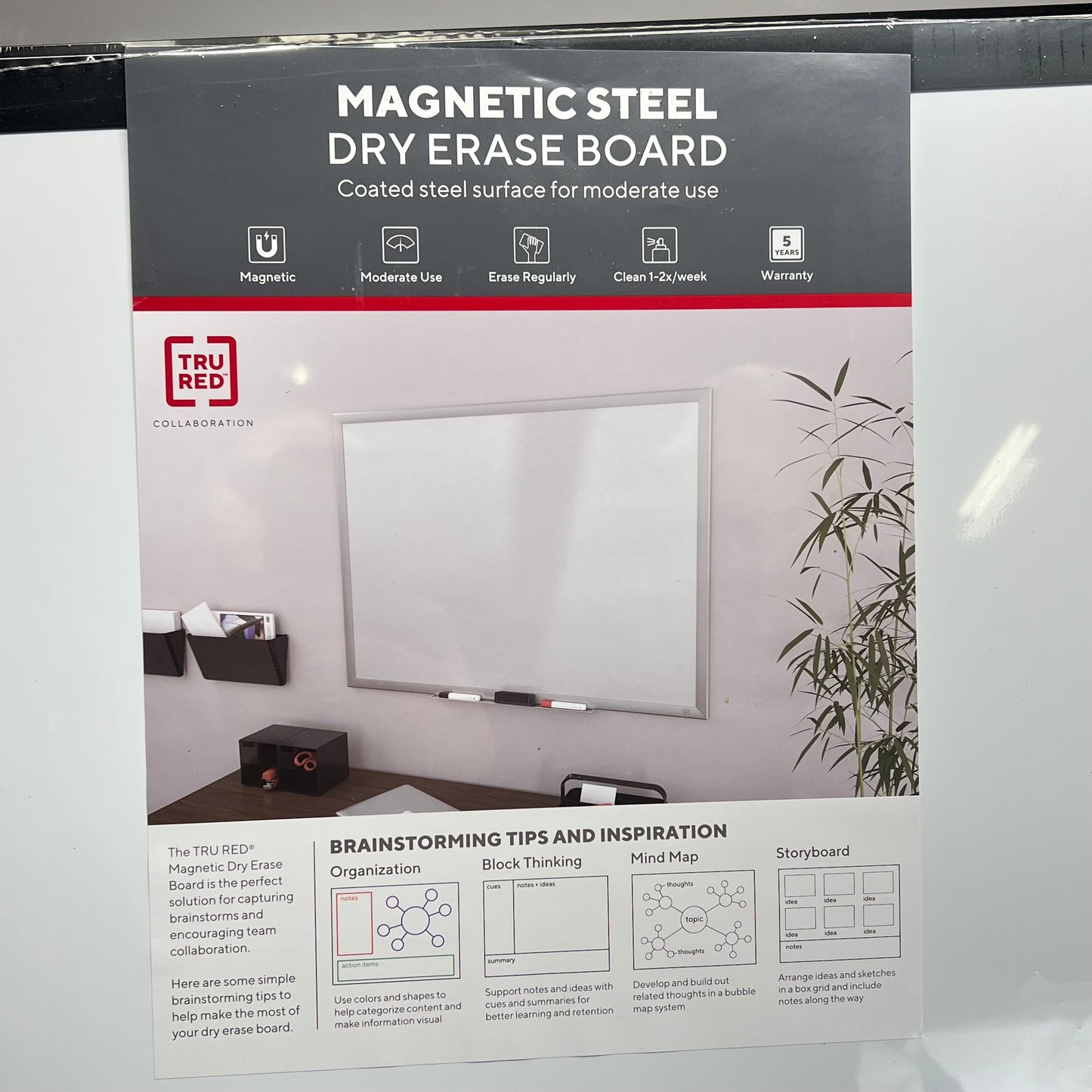 TRU RED Magnetic Steel Dry Erase Board  3'x2' White/Black Frame TR61180