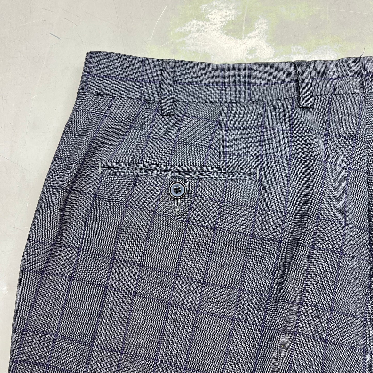 RALPH LAUREN  70% Wool Hand Tailored Suit Set Men's Sz 42 L Grey Purple Plaid (Pre-Owned)