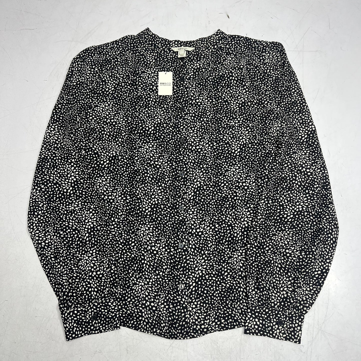 RW & CO Silky Long Sleeve Buttoned Down Blouse  Women's Sz XL Black/White 495720