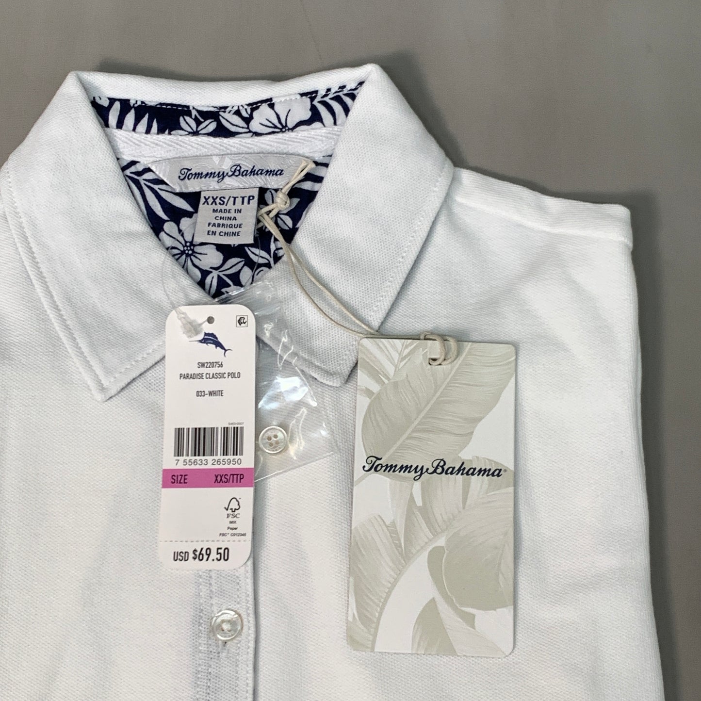 TOMMY BAHAMA Paradise Classic Garment-Dyed Polo Sz XXS White SW220756 (New)