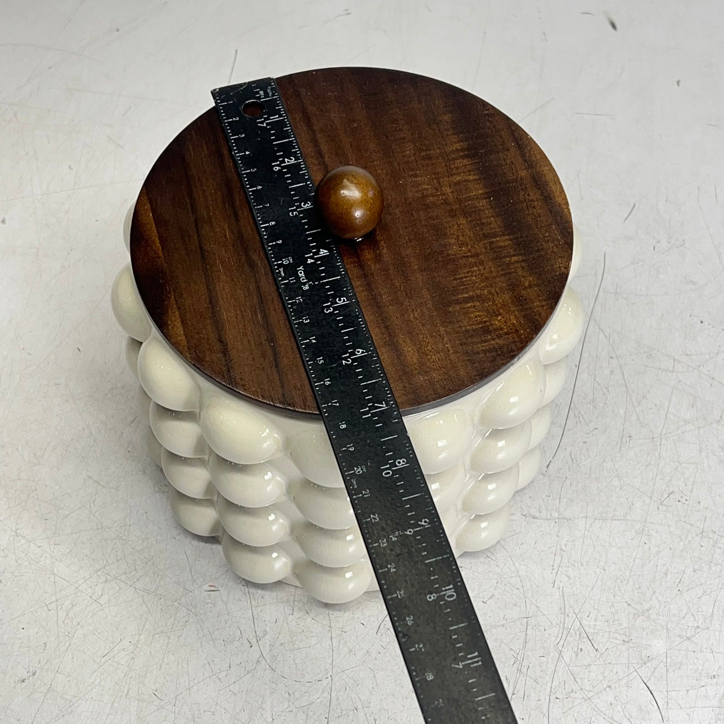 CREATIVE CO OP  Raised Dots Stoneware Canister  Wide 8.25" x 8.25" Crème DF7932