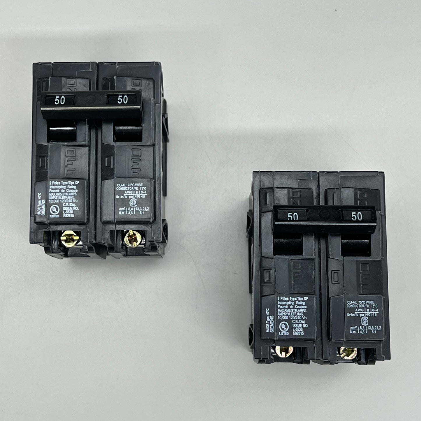 SIEMENS (2 PACK) 50 Amp Circuit Breaker Plug-In 2 Pole 240 Volt Q250