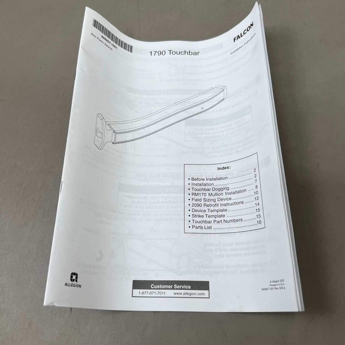 FALCON Narrow Stile Rim Exit Device for Aluminum Doors Exit Only 1790EO