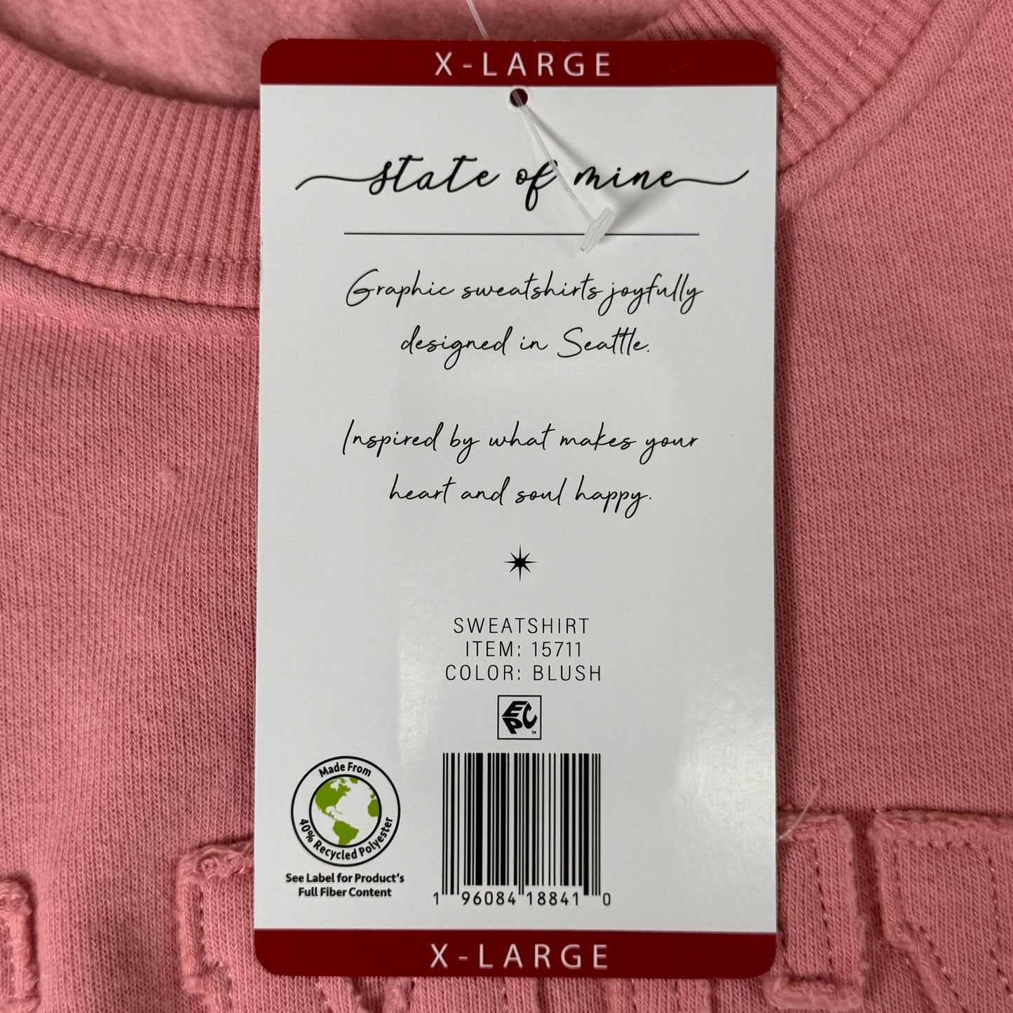 STATE OF MINE Sewn on New Mexico Crewneck Hoodie Blush Pink Women's Sz XL 15711