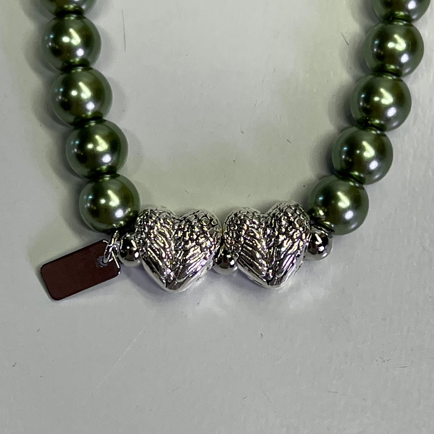 VALERIE PARR HILL  Angel Wing Heart & Pearl Friendship Bracelets Sz Small Green