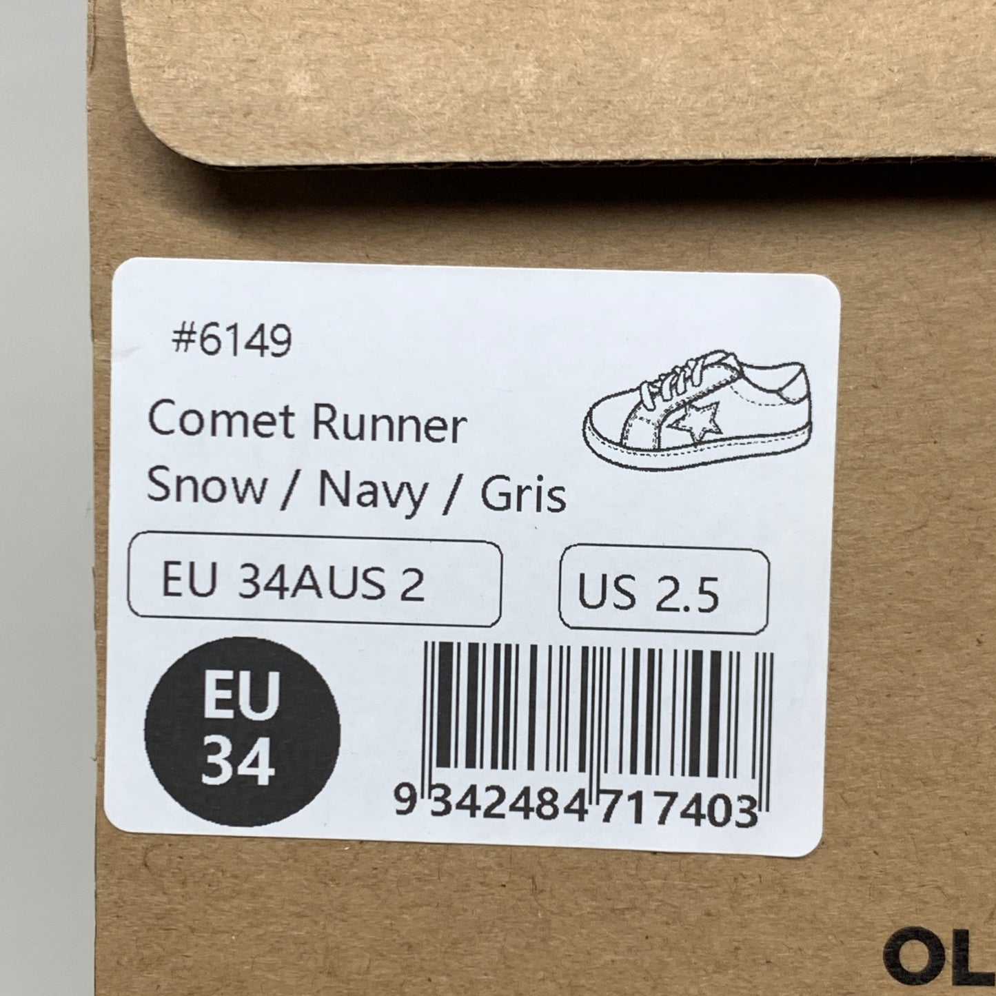 OLD SOLES Comet Runner Sneakers Kid’s Sz 2.5 EU 34 Snow/Navy/Gris #6149