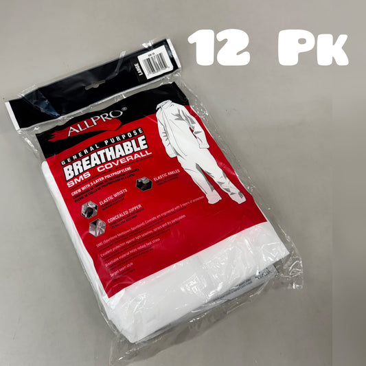 GENERAL PURPOSE (12 Pk) Breathable Sms Coverall Crew L White 6964A W/ 3-layer Polypropylene