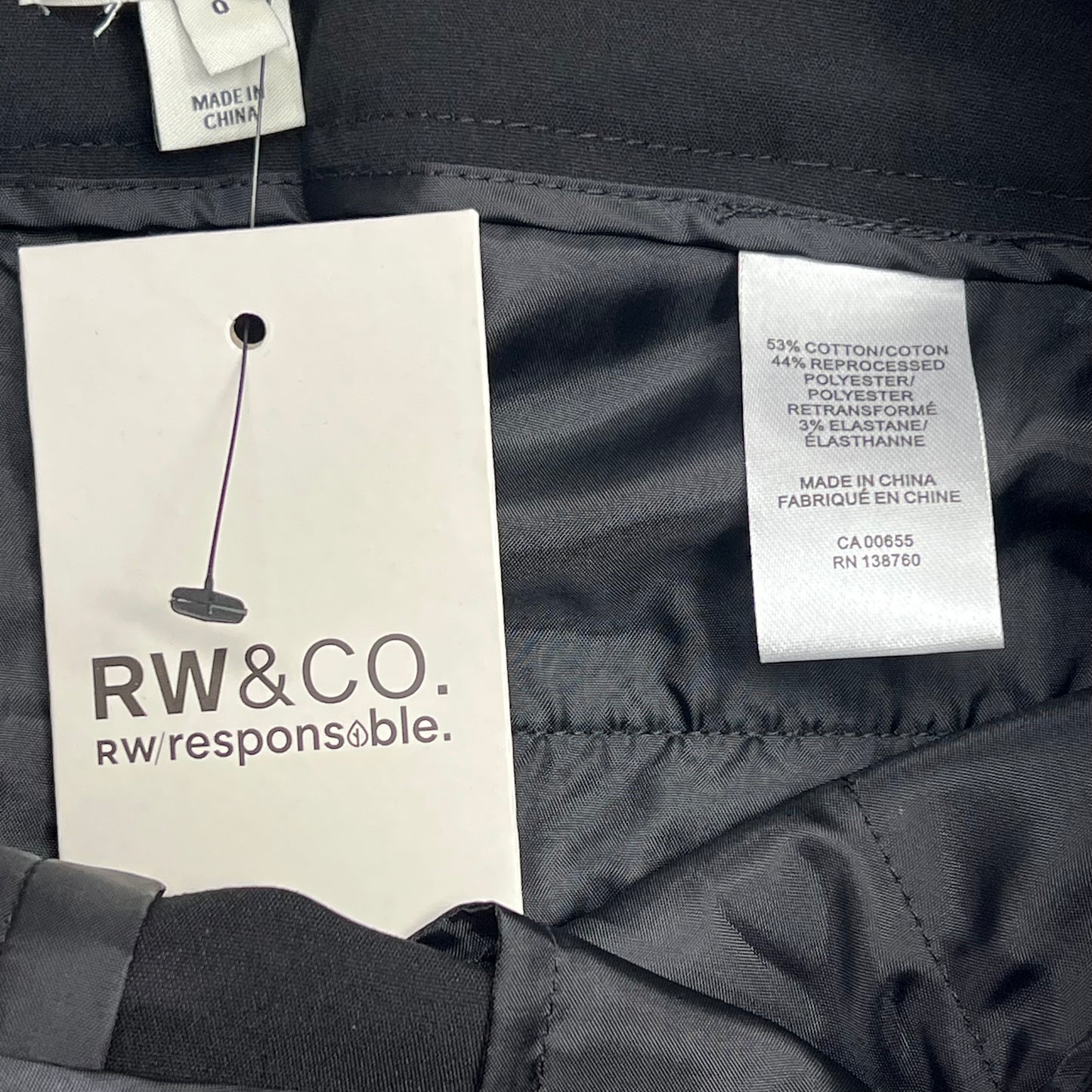 RW & CO Mid-rise Long Slim-leg Signature Fit Pant Women's Sz 0 Black 489209