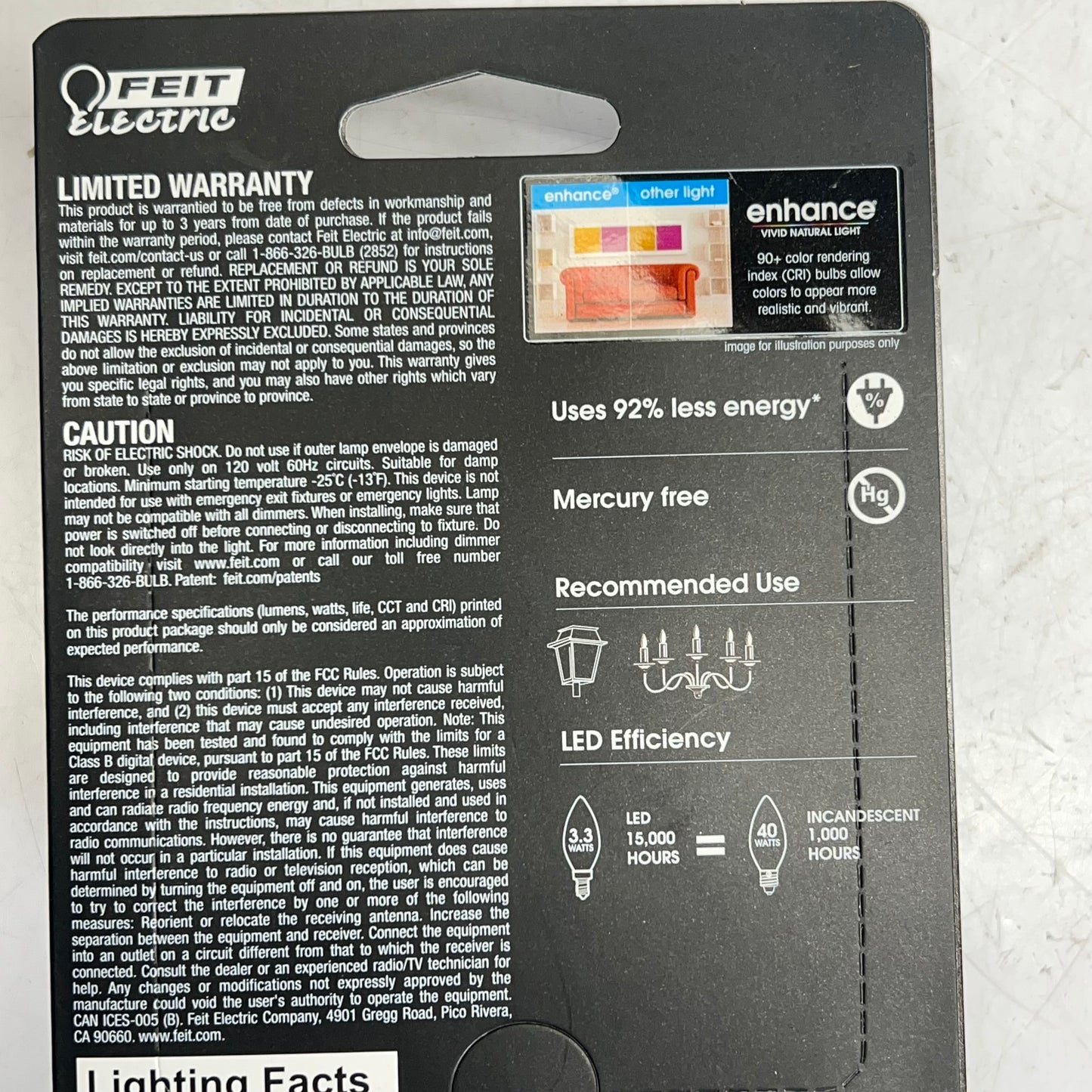 FEIT ELECTRIC (2 PACK) Filament Led Bulb E12 Daylight 5000K BPCTC40/950CA/FIL/2