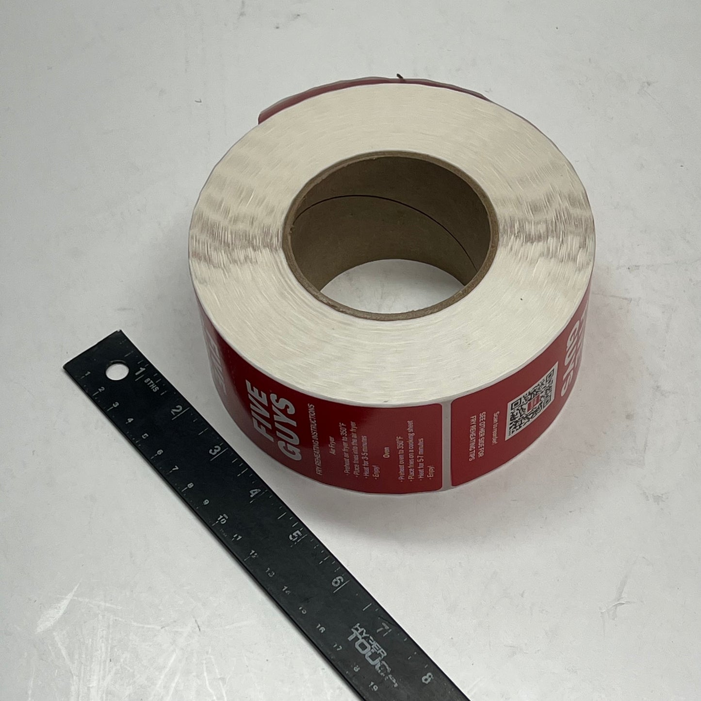 ZA@ FIVE GUYS (12 PACK) Roll of Fry Reheating Instructions Stickers for to Go Bags  Red