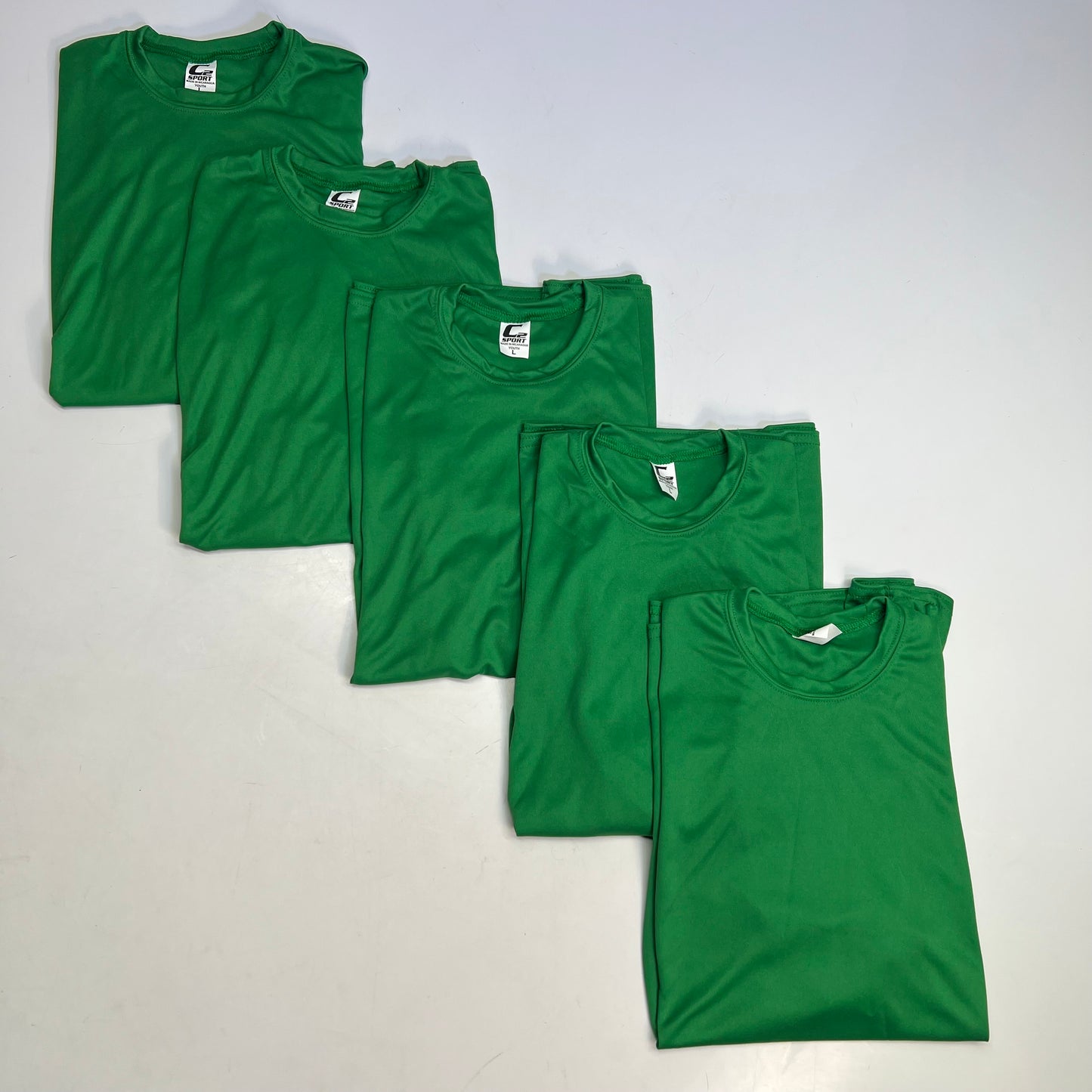 C2 SPORT (5 PACK) Moisture Wick Short Sleeve Work Shirts Youth Sz L Green