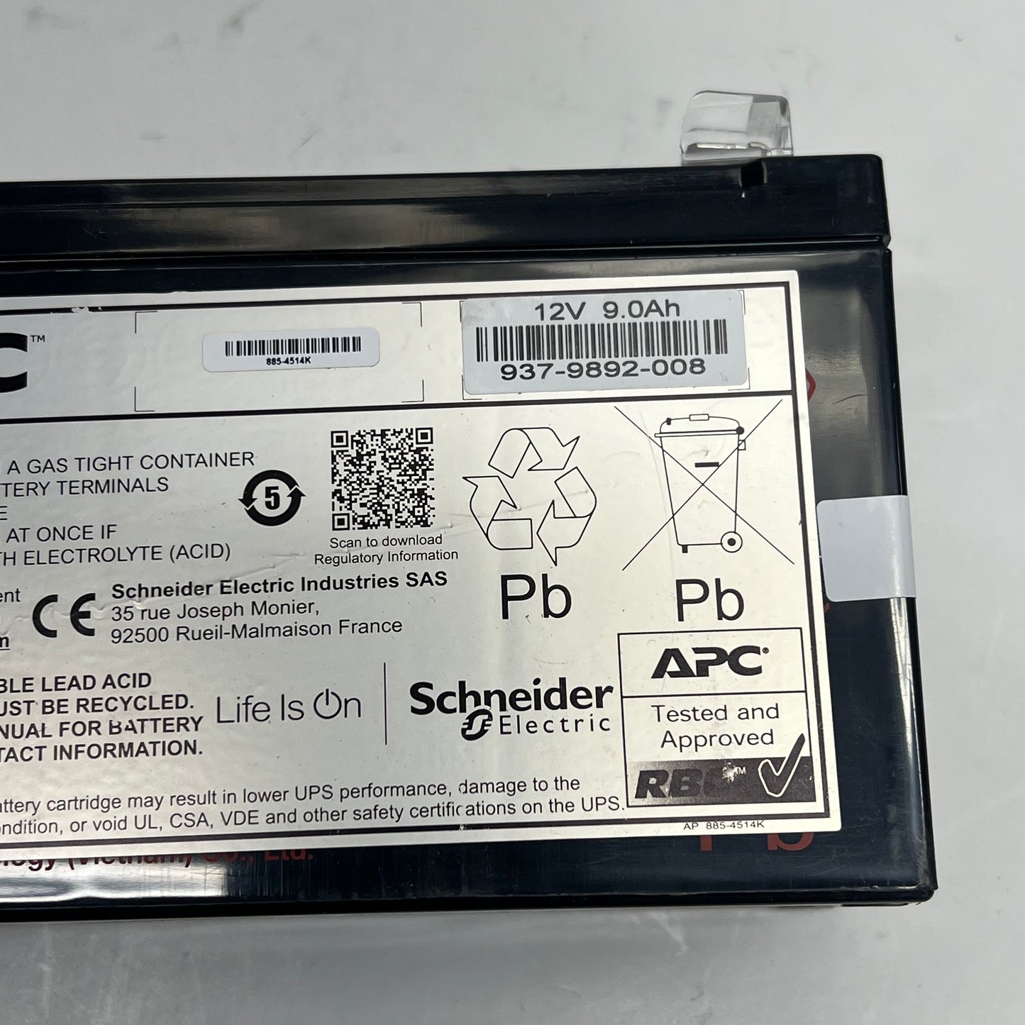 SCHNEIDER ELECTRIC APC Sealed Lead-acid Battery 12V 9.0Ah 937-9892-008