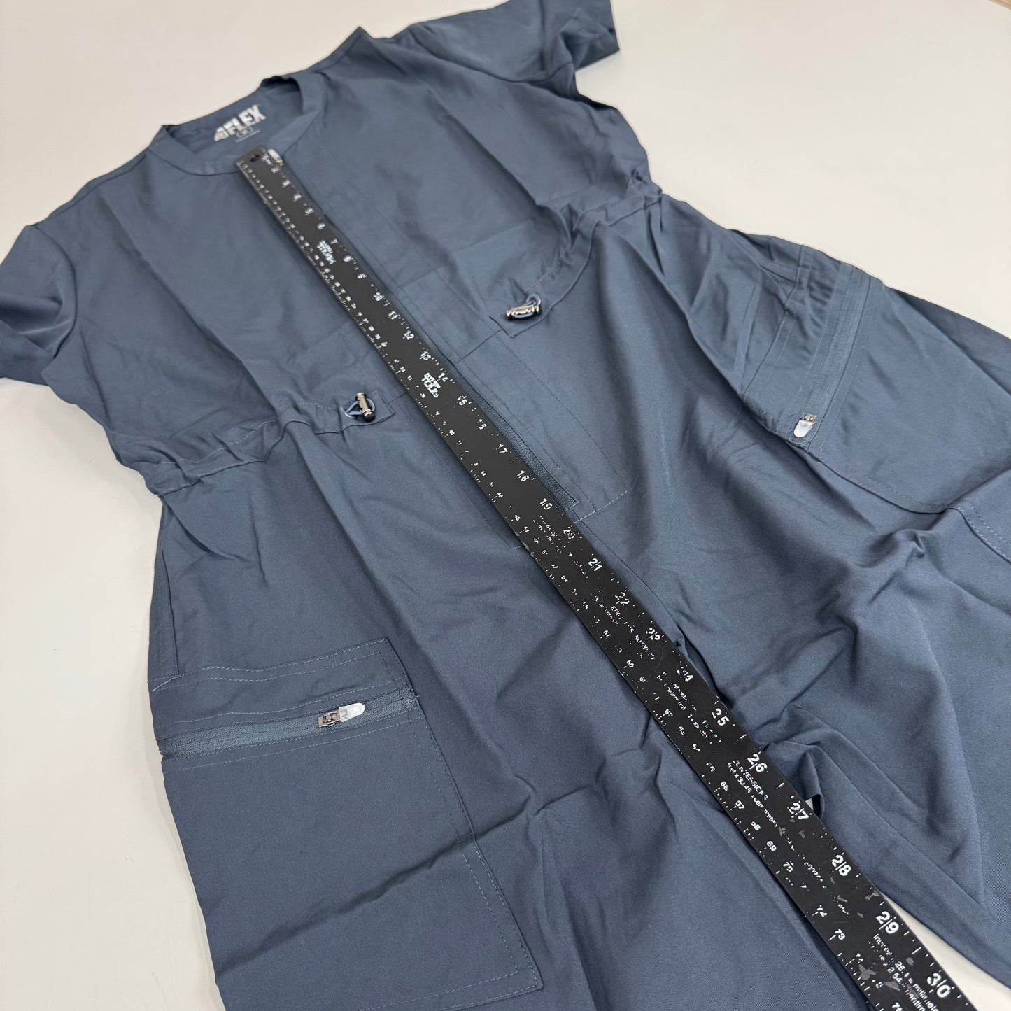 GREEN TOWN 4 Flex Scrubs Jumpsuit Cinch In Waist Women's Sz M Pewter GFX-023AST