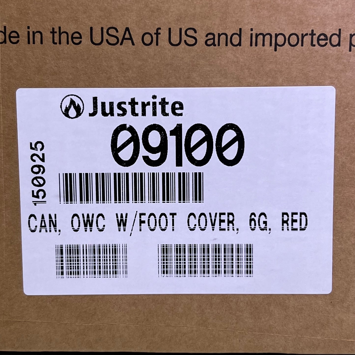 JUSTRITE Oily Waste Can 6 Gal w/ Foot Lever Red 09100