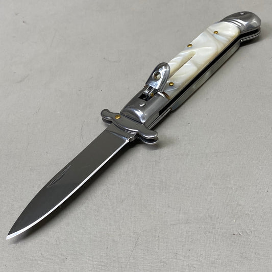 ZA@ ARMED FORCE TACTICAL Hand Crafted OTF Pocket Knife  3.5"Blade 8" Knife White Marble ST-10WP