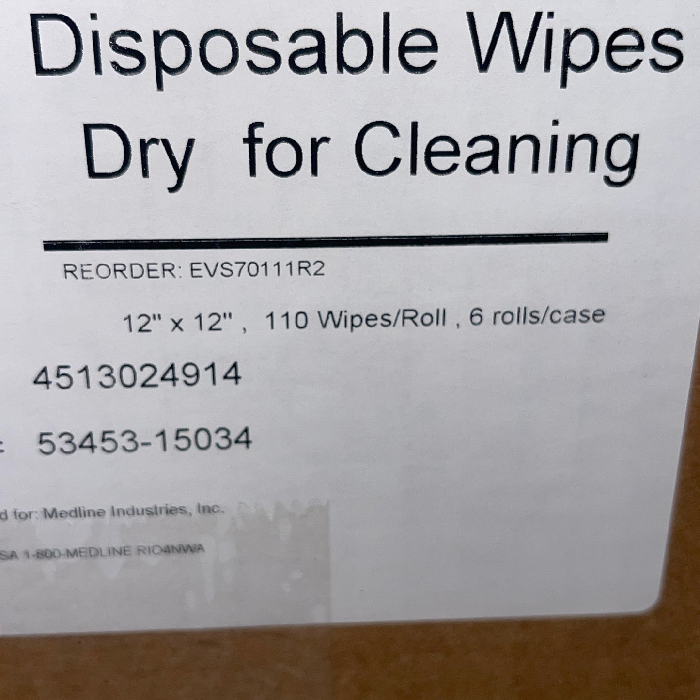MEDLINE (6 ROLLS, 110 Wipes/Roll) Dry Disposable Cleaning Wipes 12”x 12” White EVS70111R2
