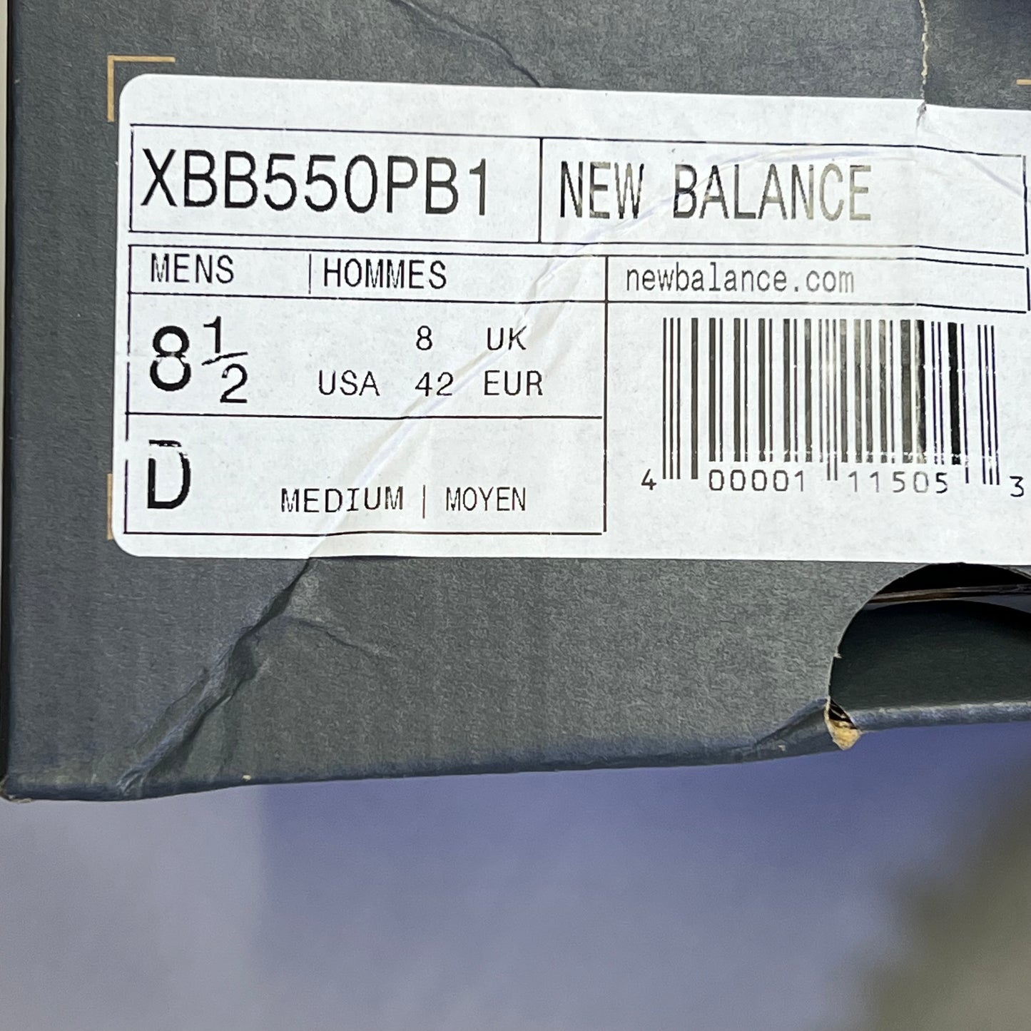 NEW BALANCE  Bb550 Low Top Basketball Sneaker Men's Sz 8.5 White XBB550PB1